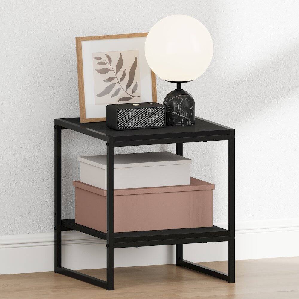Angle. Furinno - CAMNUS Night Stand, 2-Tier Metal Frame Nightstand with Open Shelf, Easy Assembly Side Table, End Table, Bedside Table - Americano.