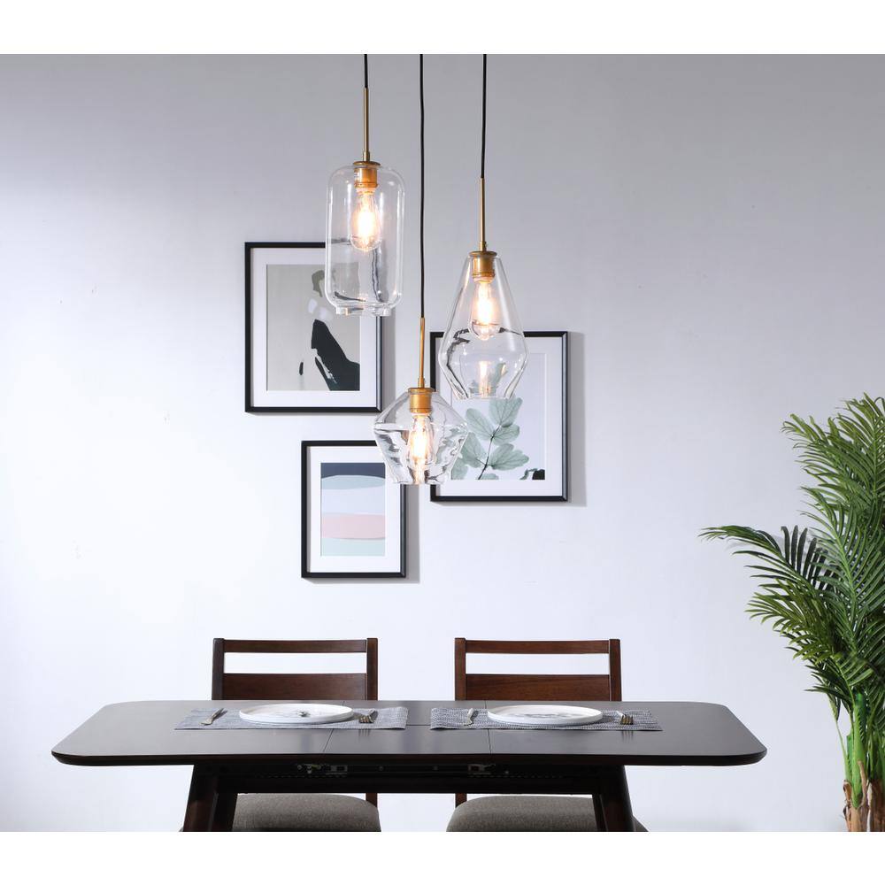 Angle. Living District - Gene 3 light Brass and Clear glass pendant - Brass And Clear Glass.