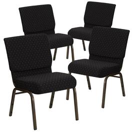 Emma + Oliver - 4 Pack 21''W Stacking Church Chair - Black Dot Patterned Fabric/Gold Vein Frame