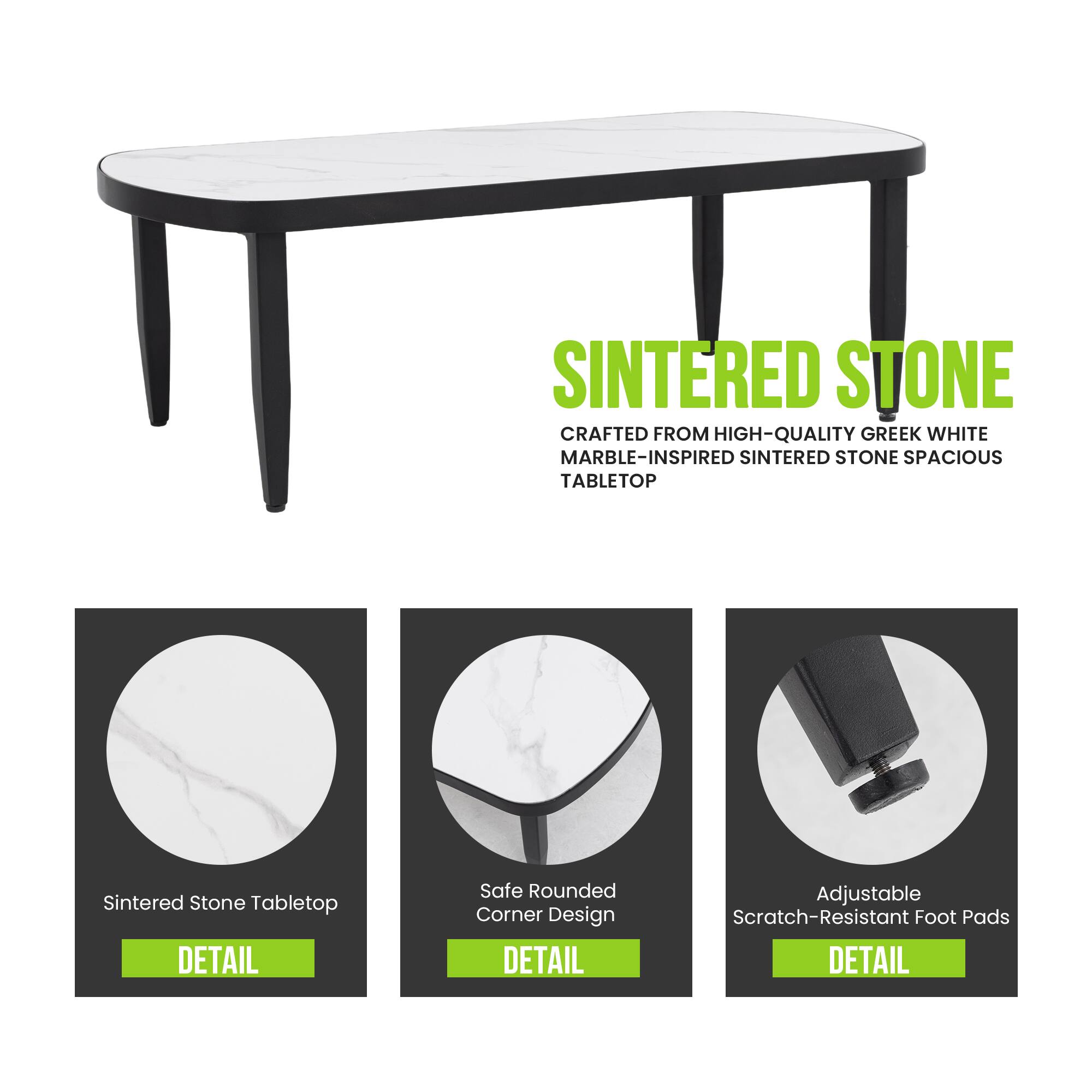 Sintered Stone Crafted from High-Quality Greek White Marble-Inspired Sintered Stone Spacious Tabletop

DETAIL: Safe Rounded Corner Design

DETAIL: Adjustable Scratch-Resistant Foot Pads