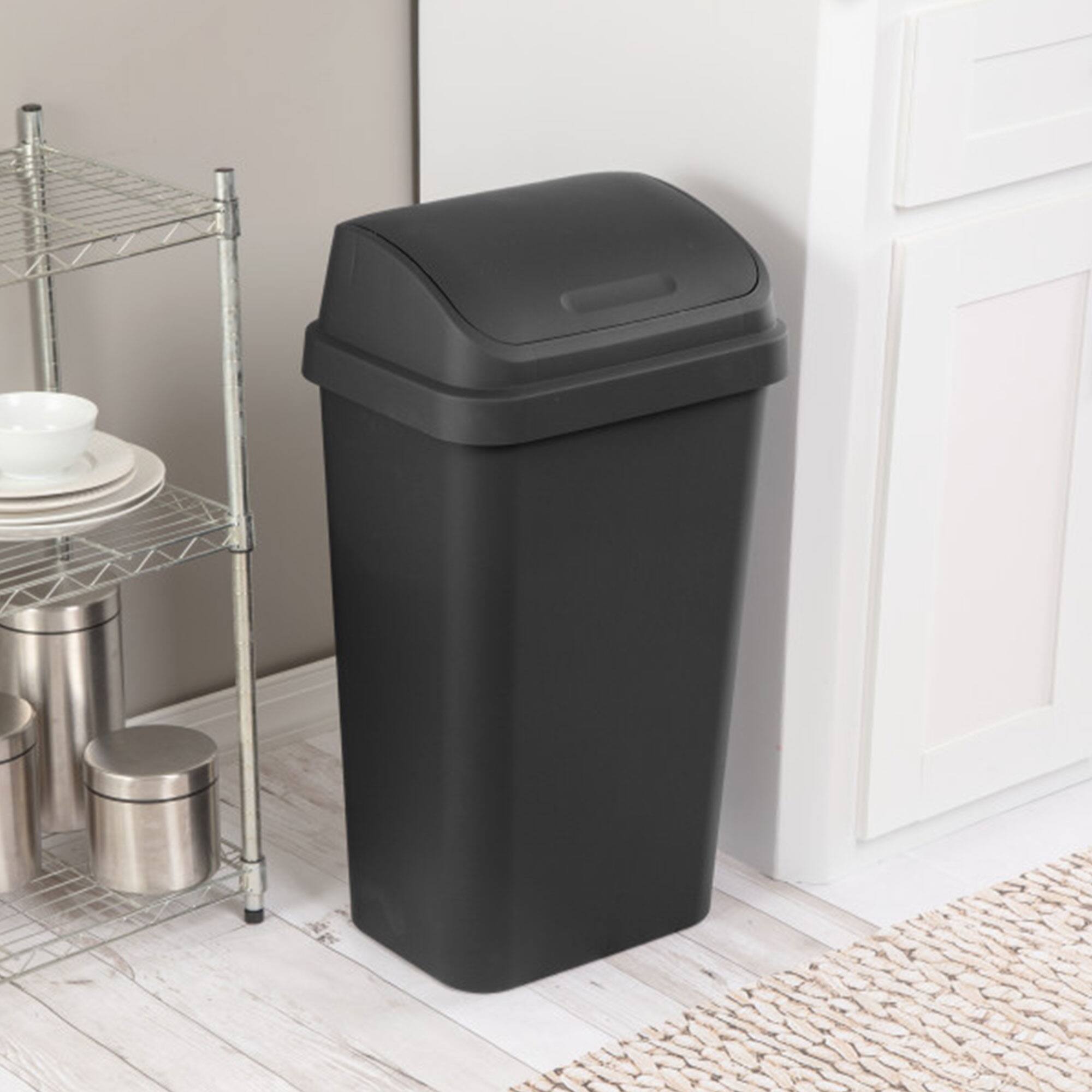 Alt View 3. Sterilite - Sterilite 13 Gallon Swing Top Lidded Wastebasket Kitchen Trash Can, Black 4 Pack - Black.