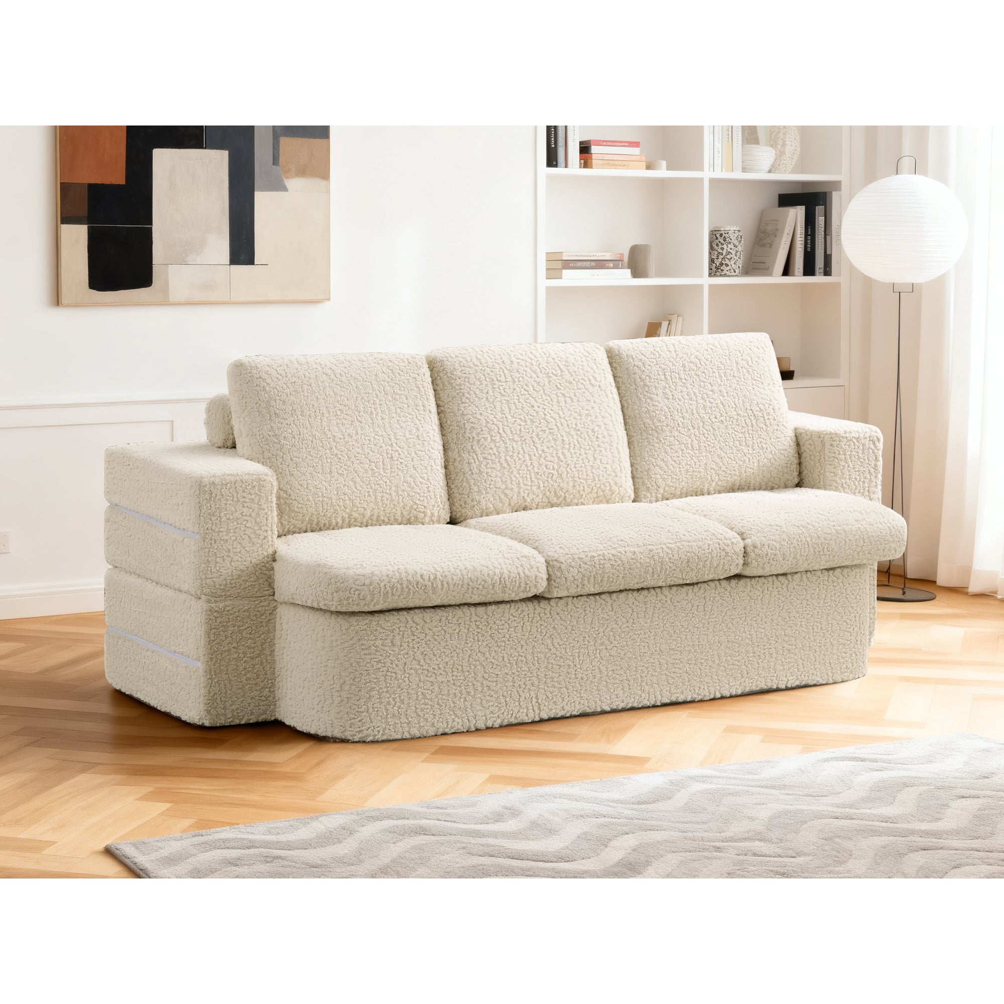 KERDOM - Convertible Folding Sofa Bed, 63” Guest Daybed Futon Floor Sleeper Couch, Plush Loveseat Couch for Small Space Studio - Beige