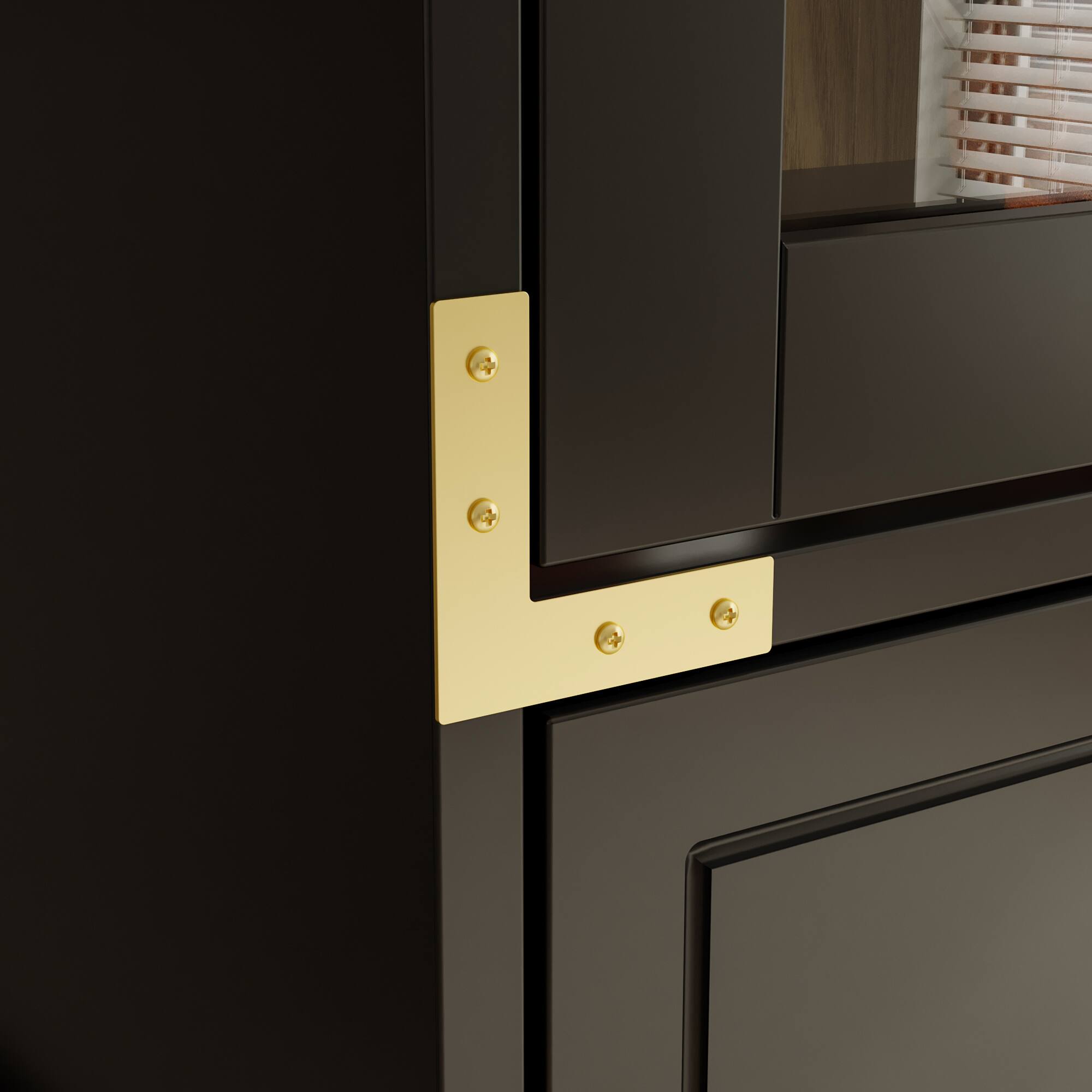 Alt View 1. Famapy - Tempered Glass Display Cabinet with Drawers – Modern Black & Gold Showcase for Living Room, Dining Room, or Study - Black.