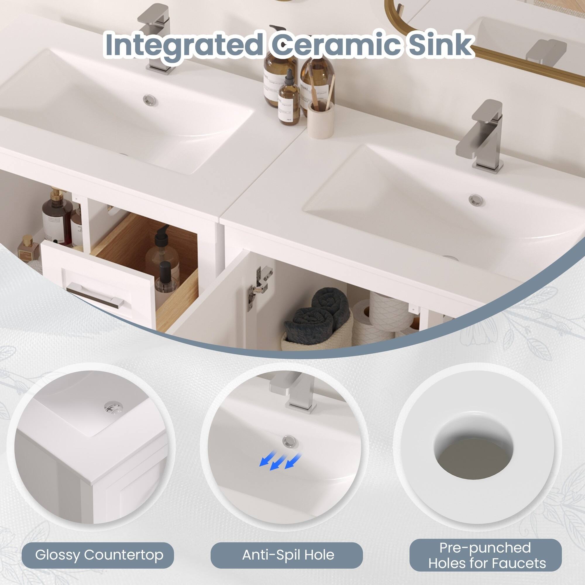Integrated Ceramic Sink

- Glossy Countertop
- Anti-Spill Hole
- Pre-punched Holes for Faucets