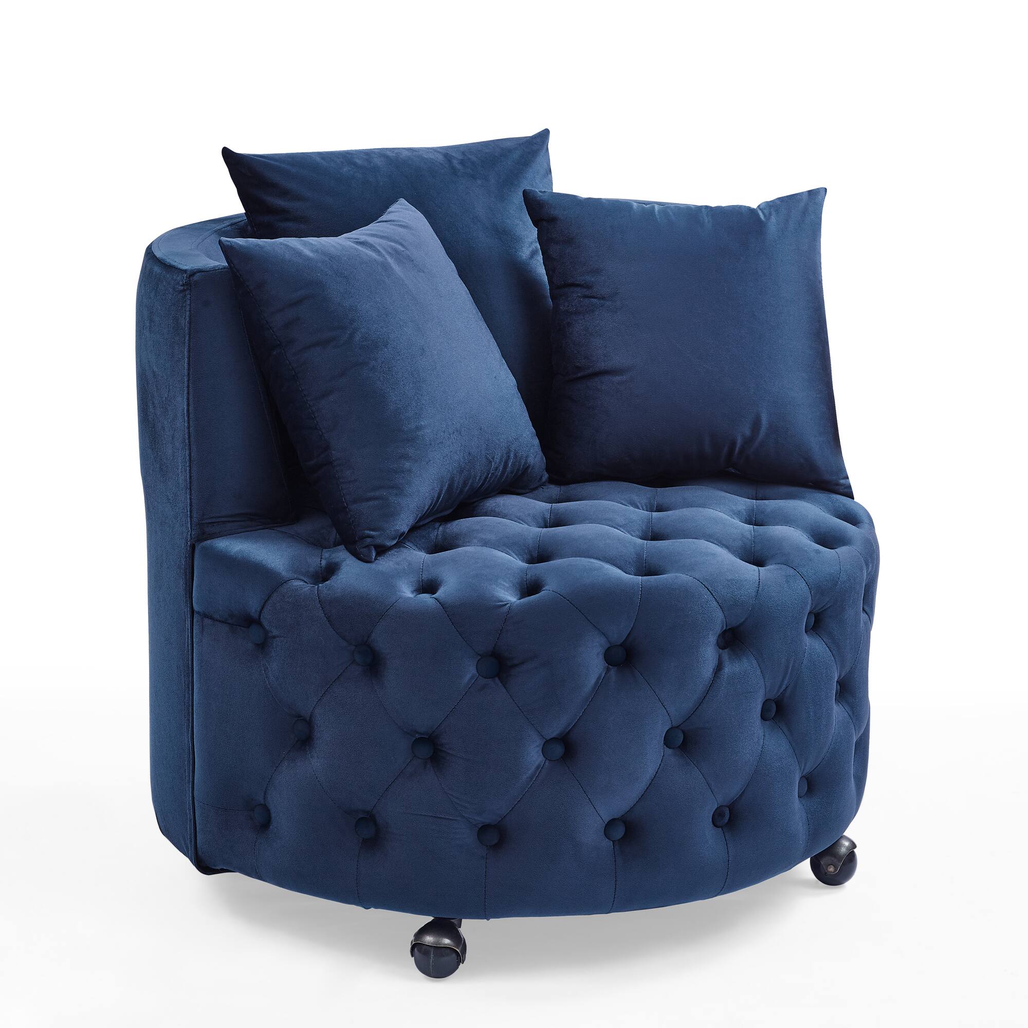Alt View 2. GOODSILO - Luxury Upholstered Swivel Accent Chair with Tufted Back and Caster Wheels for Elegant Home Seating - Blue.