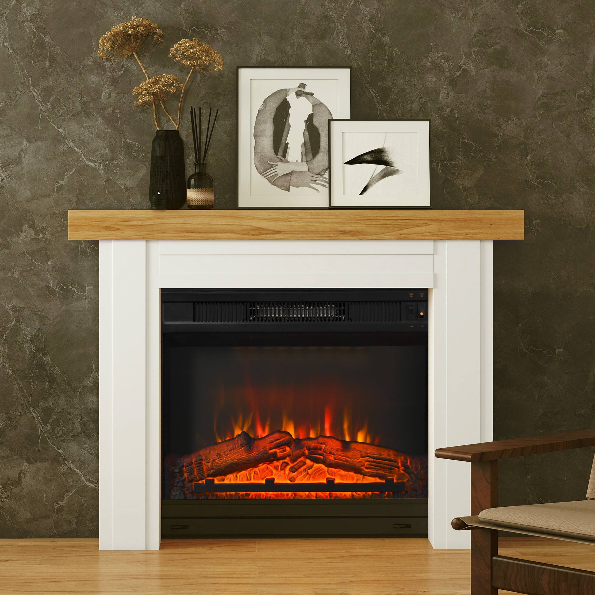 Alt View 8. Homcom - Fireplace Mantel, Freestanding Fireplace Surround with Leg for Electric Fireplaces, 51.2" W x 40.6" H - natural.