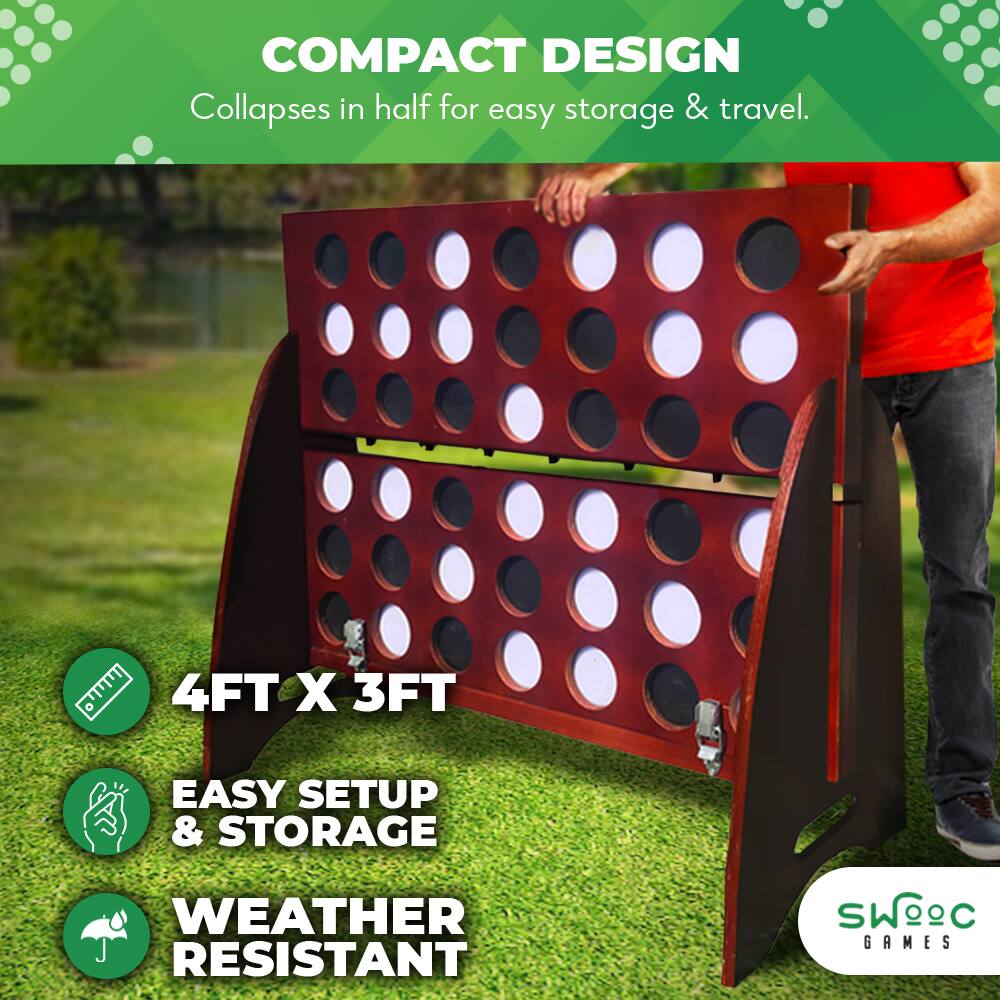 COMPACT DESIGN  
Collapses in half for easy storage & travel.

4FT X 3FT

EASY SETUP & STORAGE

WEATHER RESISTANT

SWOEC GAMES