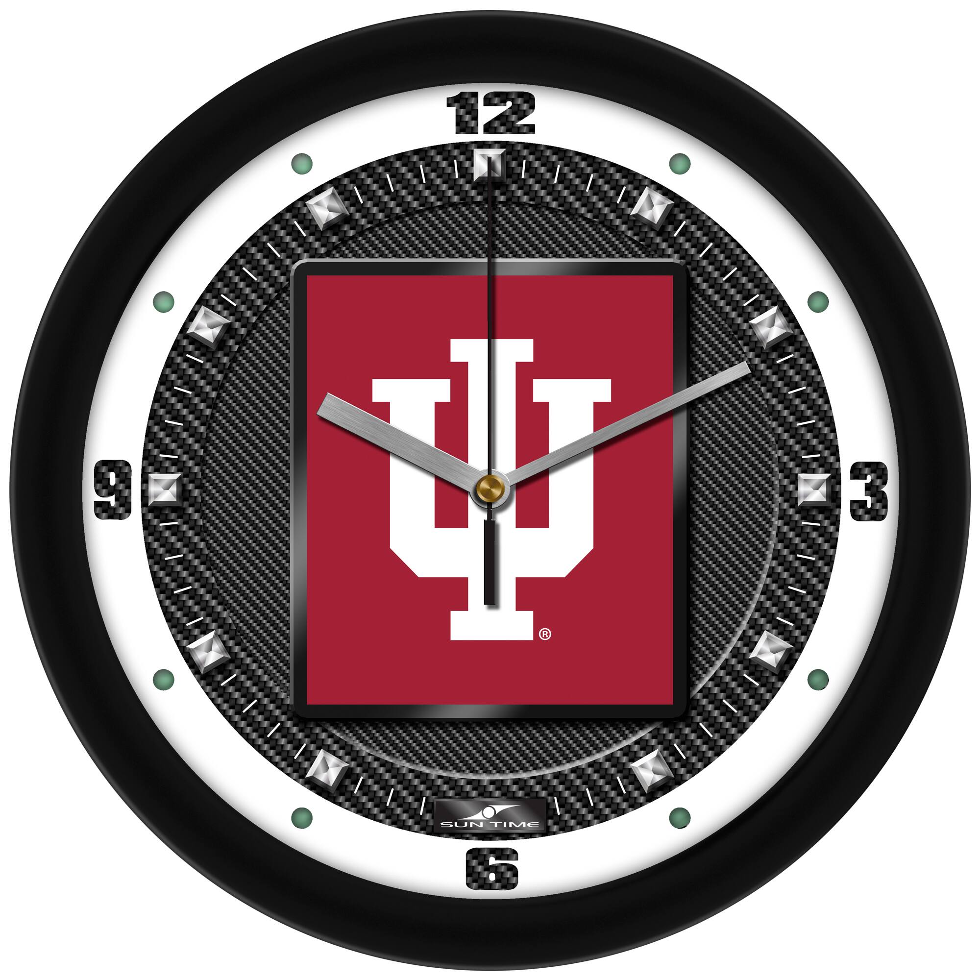 MpDirect - Indiana Hoosiers 11.5'' Suntime Premium Glass Face Carbon Fiber Wall Clock - Multicolor