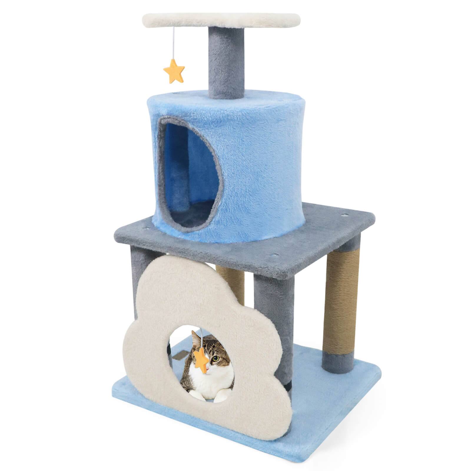 Alt View 9. Costway - Costway 31.5" Cute Modern Cat Tree with Condo Top Perch Jute Scratching Posts Hanging Toy - Blue.