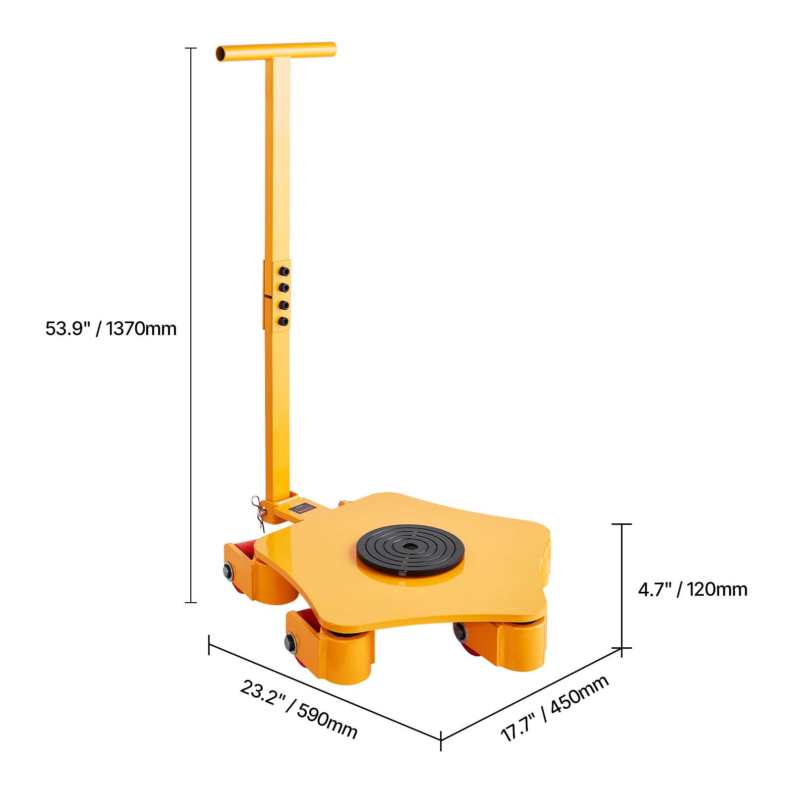 - Height: 53.9" / 1370mm
- Width: 23.2" / 590mm
- Depth: 17.7" / 450mm
- Height of the base: 4.7" / 120mm