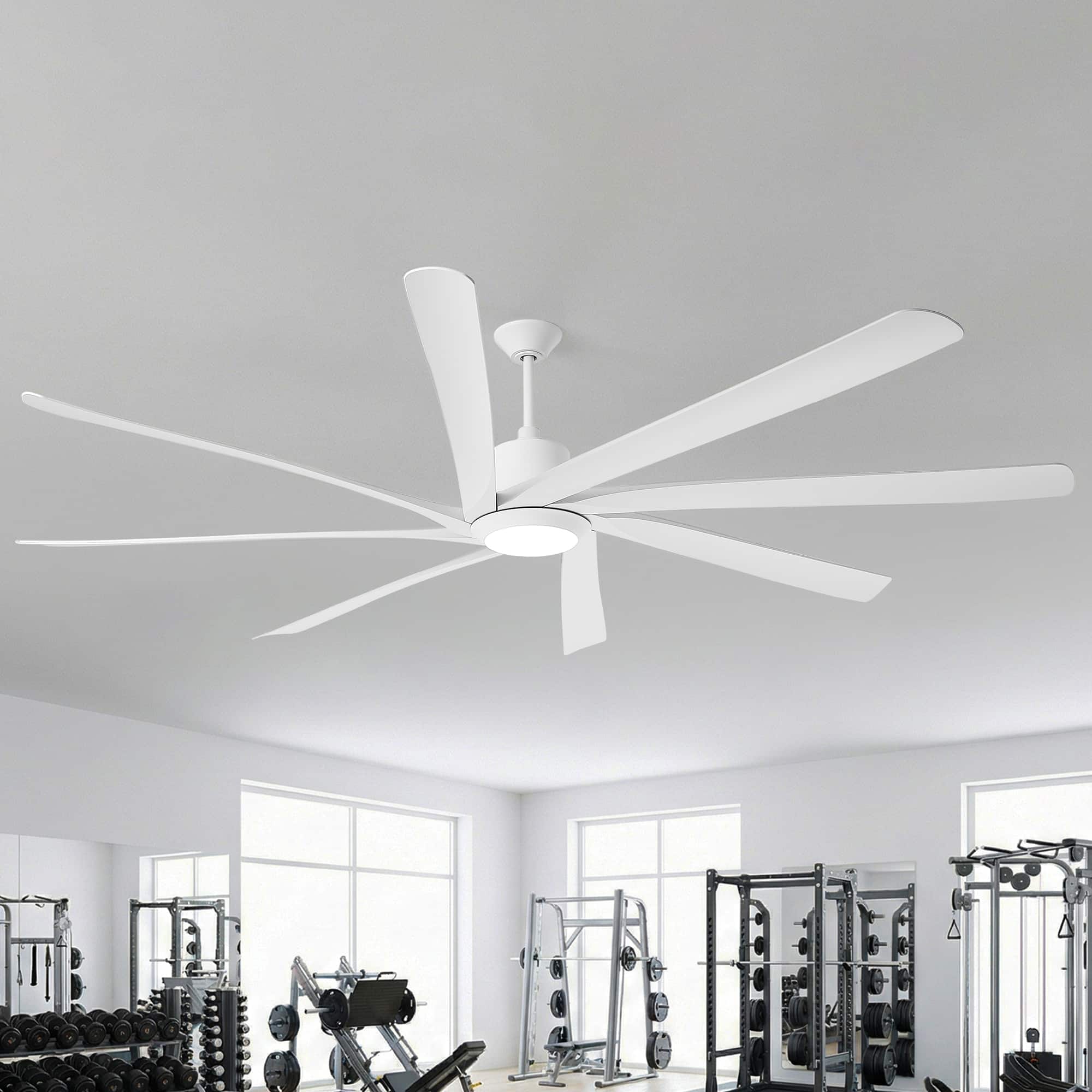 Parrot Uncle - 100'' Downrod Mount LED Ceiling Fan with Remote and 8 ABS Blades - White