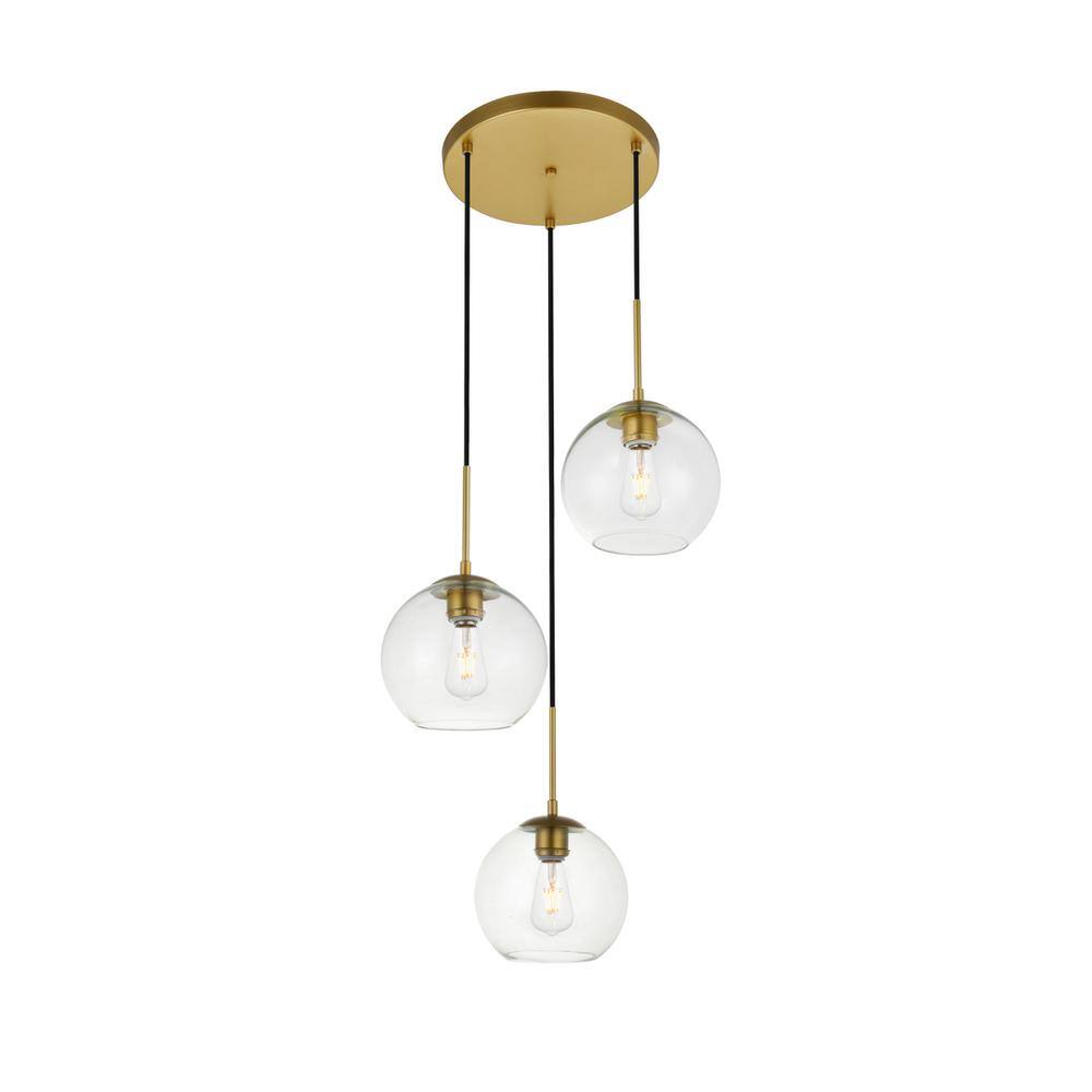 Alt View 3. Living District - Baxter 3 Lights Brass Pendant With Clear Glass - Brass And Clear.