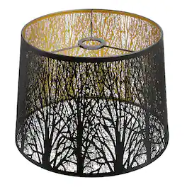Alucset - Metal Large Drum Lamp Shade Replacement for Table Floor Lamps, Black Exterior & Gold Interior, Etched Forest, UNO Fitter - Black/Gold