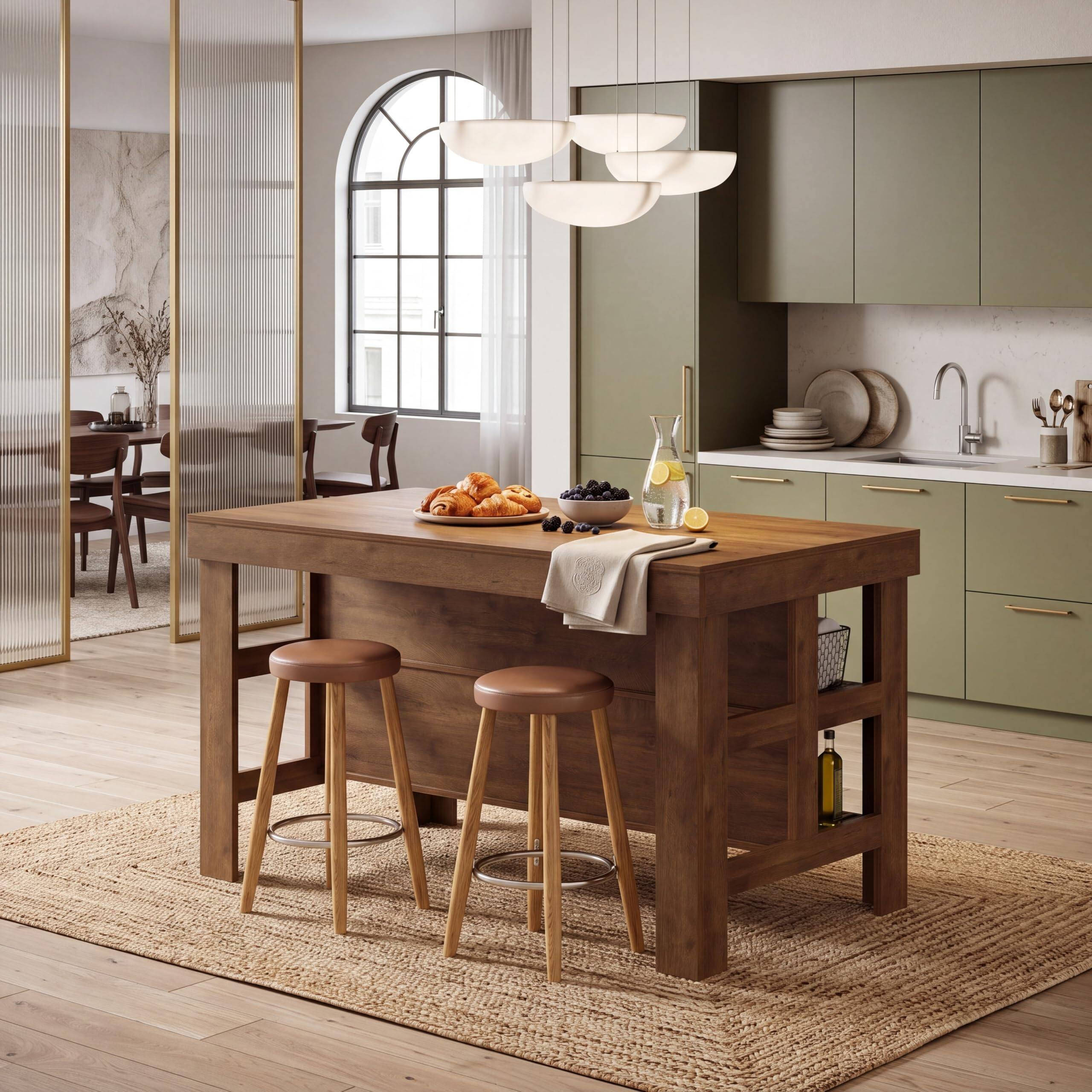 Alt View 3. Tribesigns - Kitchen Island with Storage Shelves (Vintage Brown) - Vintage Brown.
