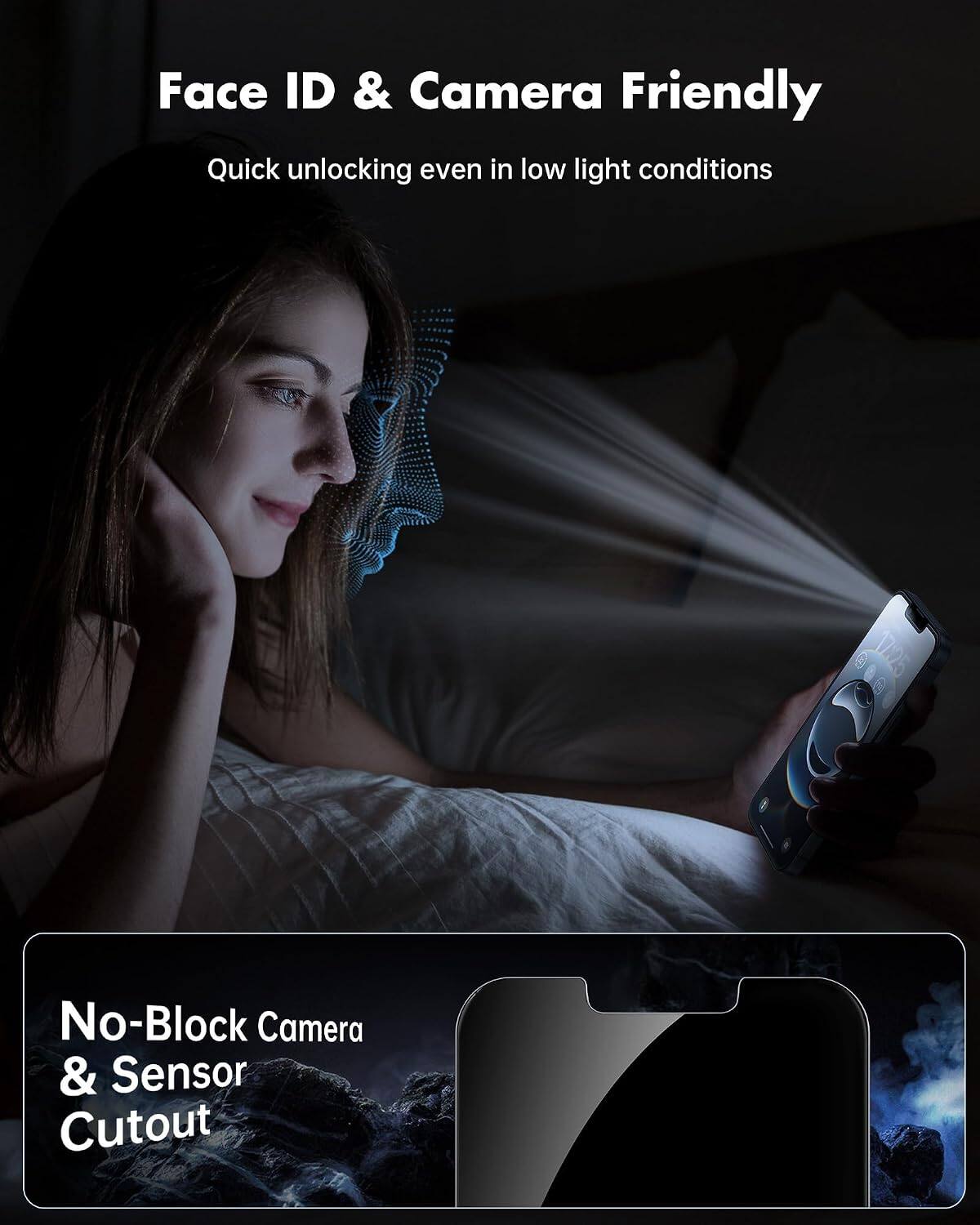 Face ID & Camera Friendly  
Quick unlocking even in low light conditions  

No-Block Camera & Sensor Cutout