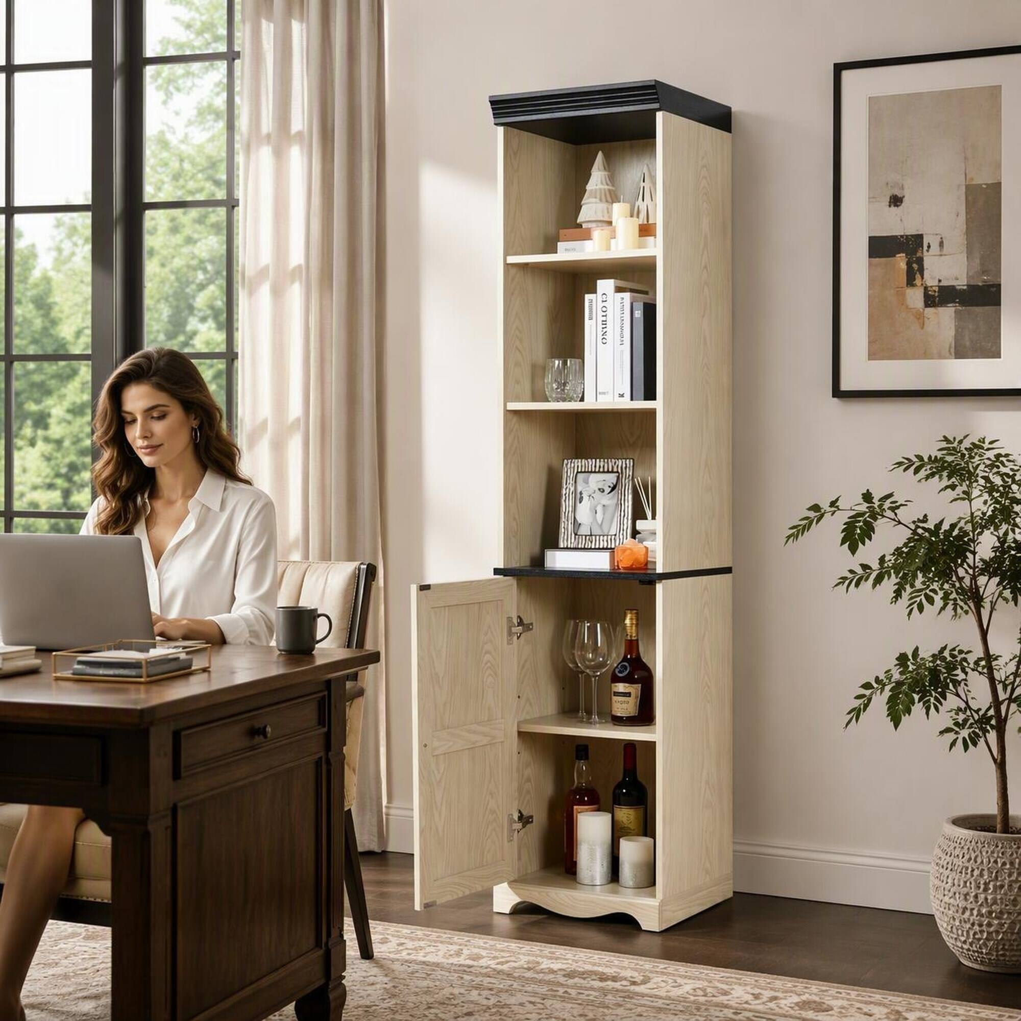 Back. RYHNUYNE - 70.86 in Tall Wood Storage Cabinet with 5 Shelves Free Combination MDF Bookcase Set of 1 White - White.