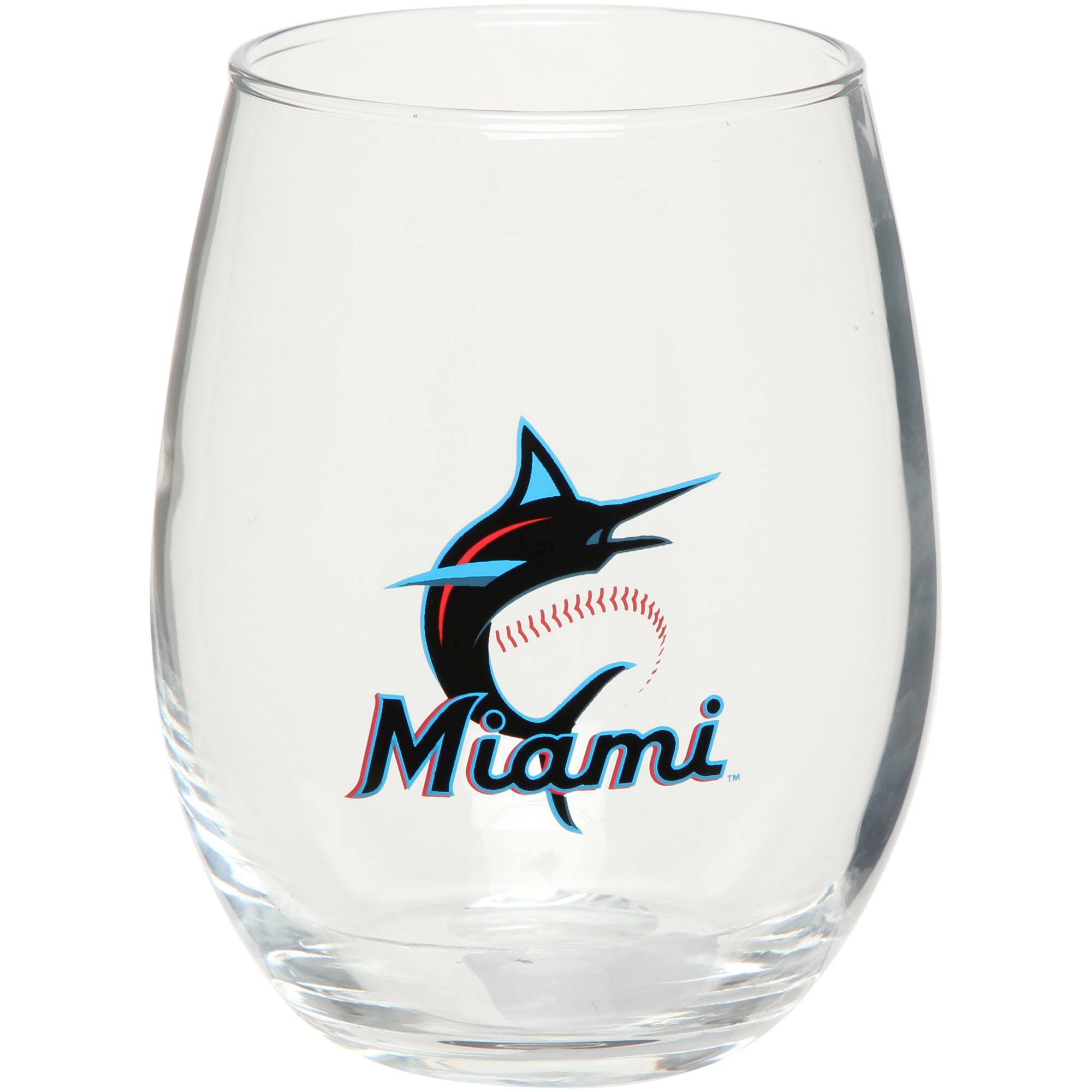 Front. The Memory Company - Miami Marlins 15oz. Team Logo Stemless Wine Glass - Multicolor.