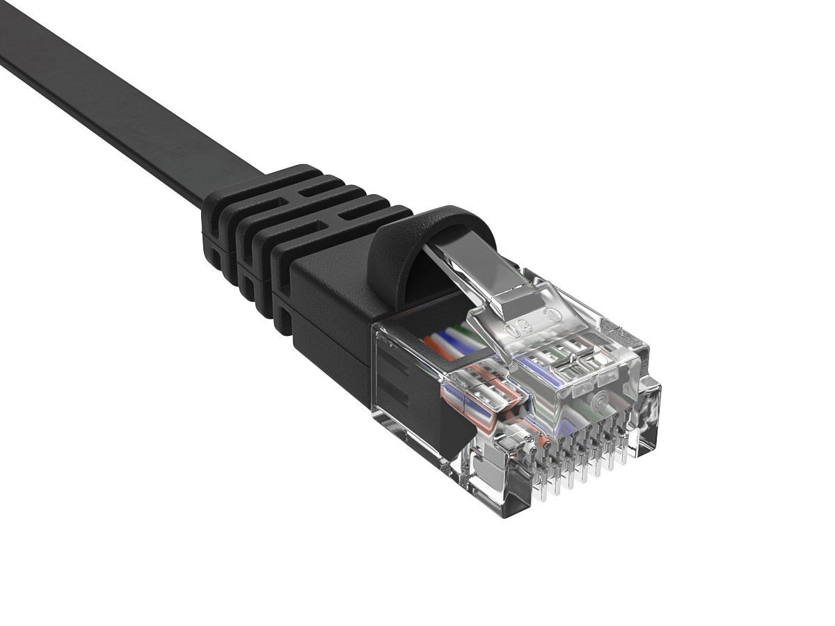 Angle. Cable Leader - Cat 6 Flat Ethernet Cable, 32 AWG Snagless RJ45 Patch, Gigabit for Router, Gaming Console, PC, Smart TV - Black.
