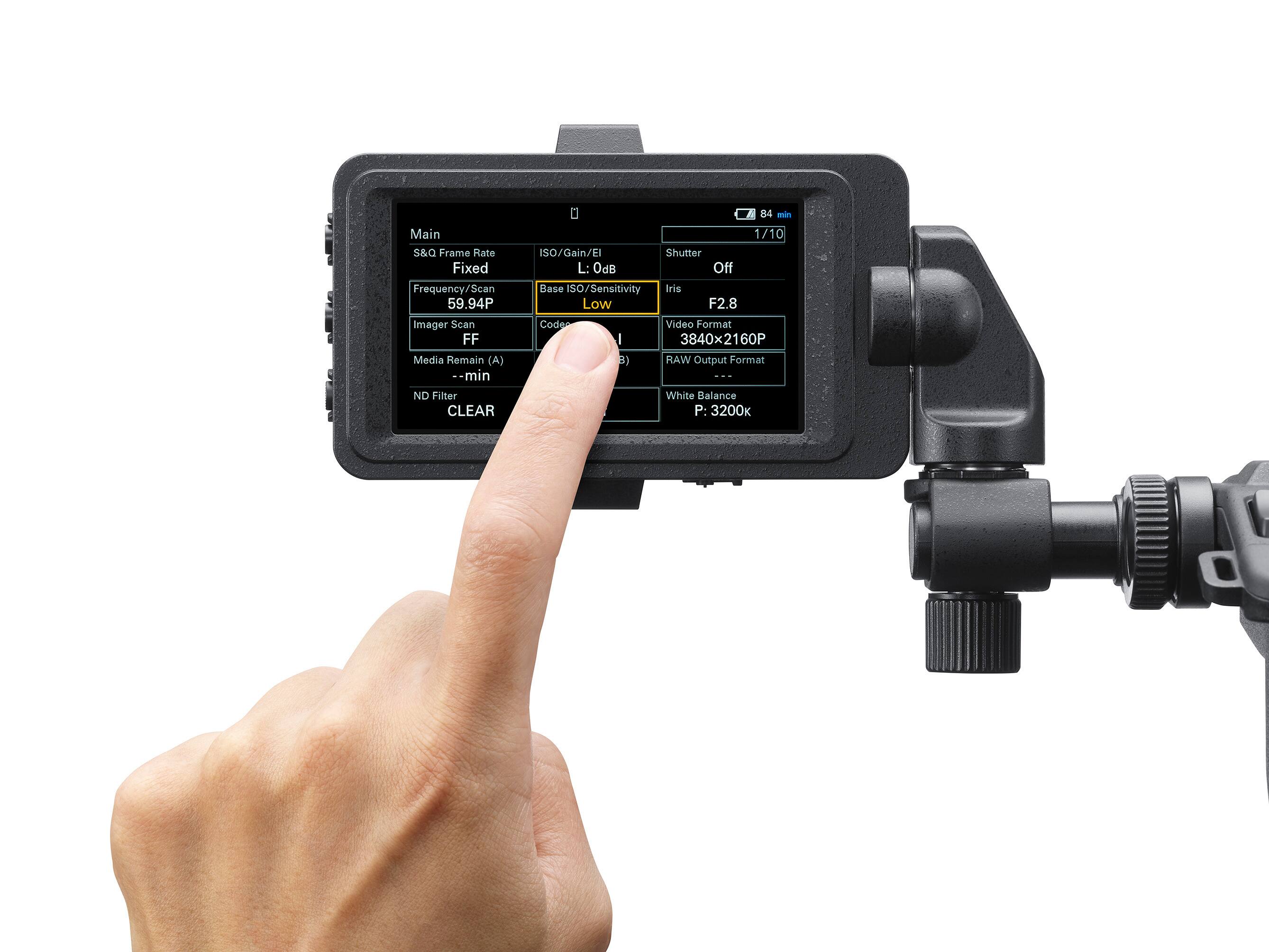 Main S&Q Frame Rate Fixed Frequency/Scan Scan 59.94P Imager Scan FF Media Remain (A) --min ND Filter CLEAR 84 min 1/10 Gain/FI Shutter L: OdB Off Base ISO/Sensitivity Iris Low F2.8 Code Video Format 3840x2160P RAW Output Format White Balance P: 3200