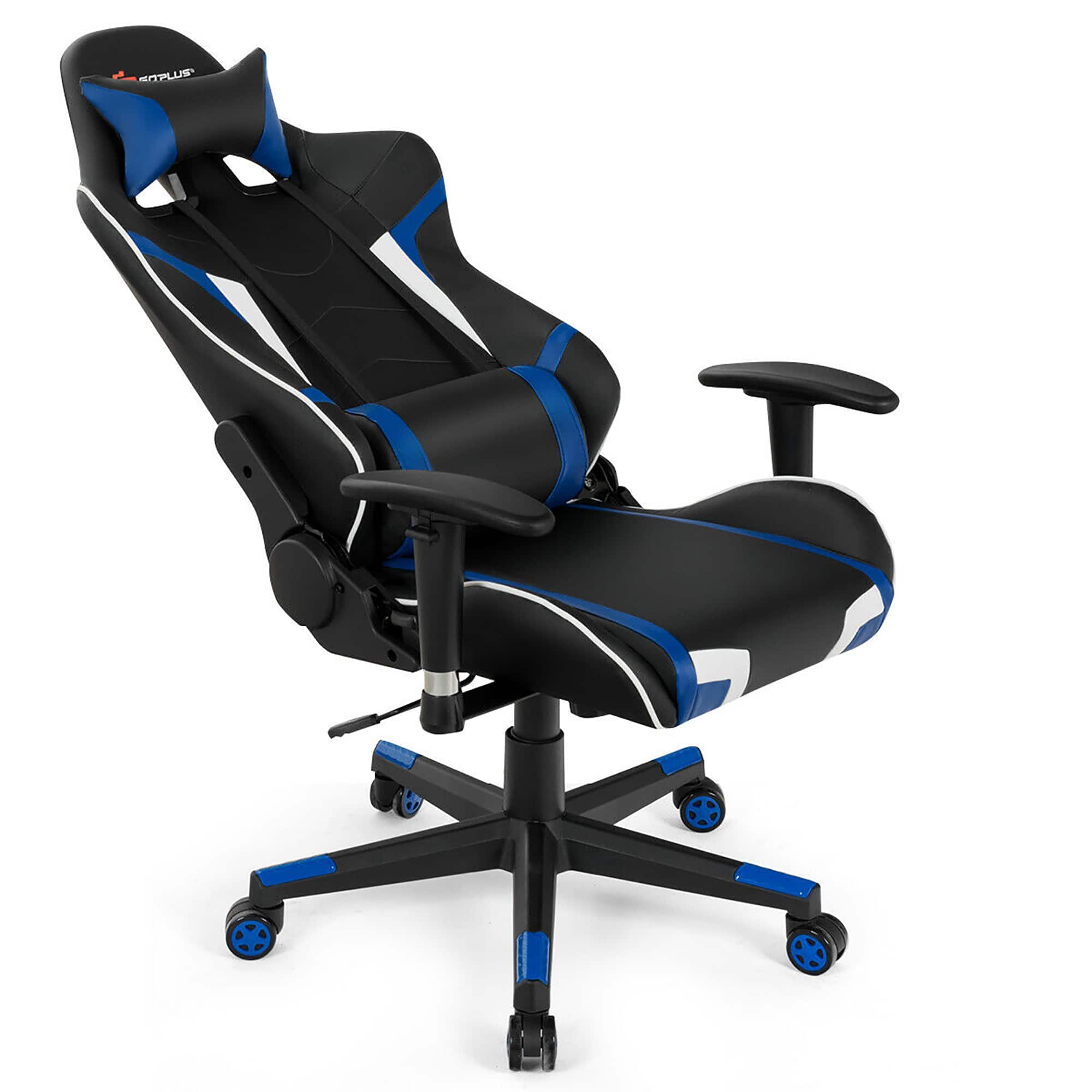 Alt View 18. Costway - Racing Massage Gaming Chair with Lumbar Support - Blue + Black.