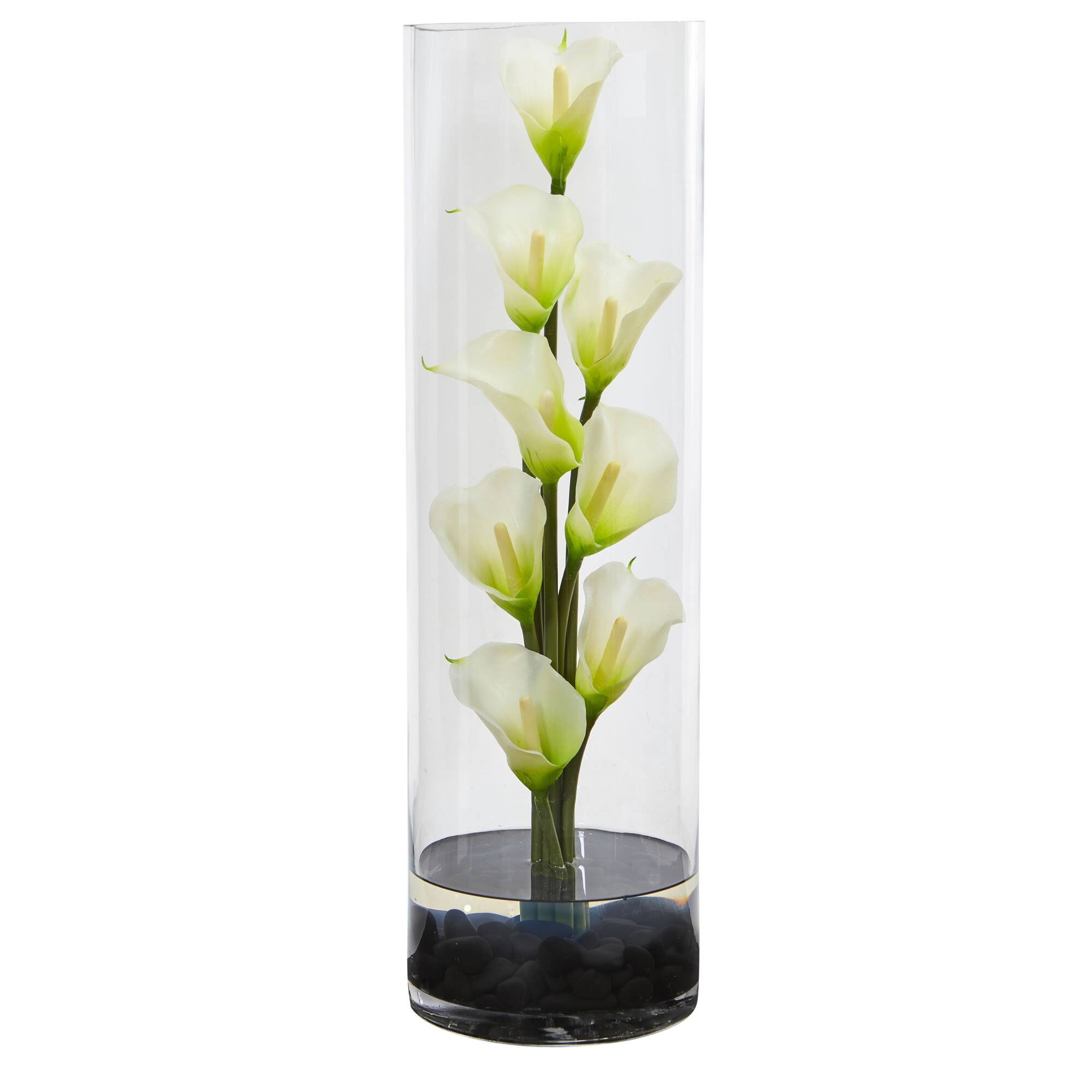 BreeBe - 20" Mini Calla Lily in Cylinder Glass Vase - Cream