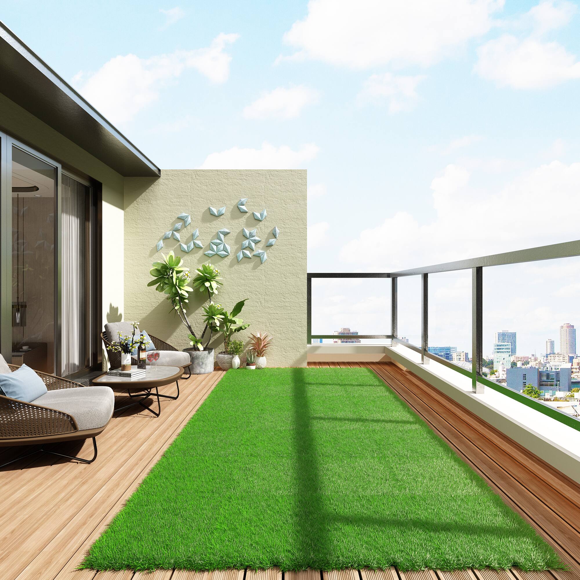 Alt View 6. Famapy - Indoor Outdoor Fake Lawn Mat for Balcony Artificial Grass Turf Rug Patio, Pets & Kids, Waterproof, Fire-Resistant - Green.