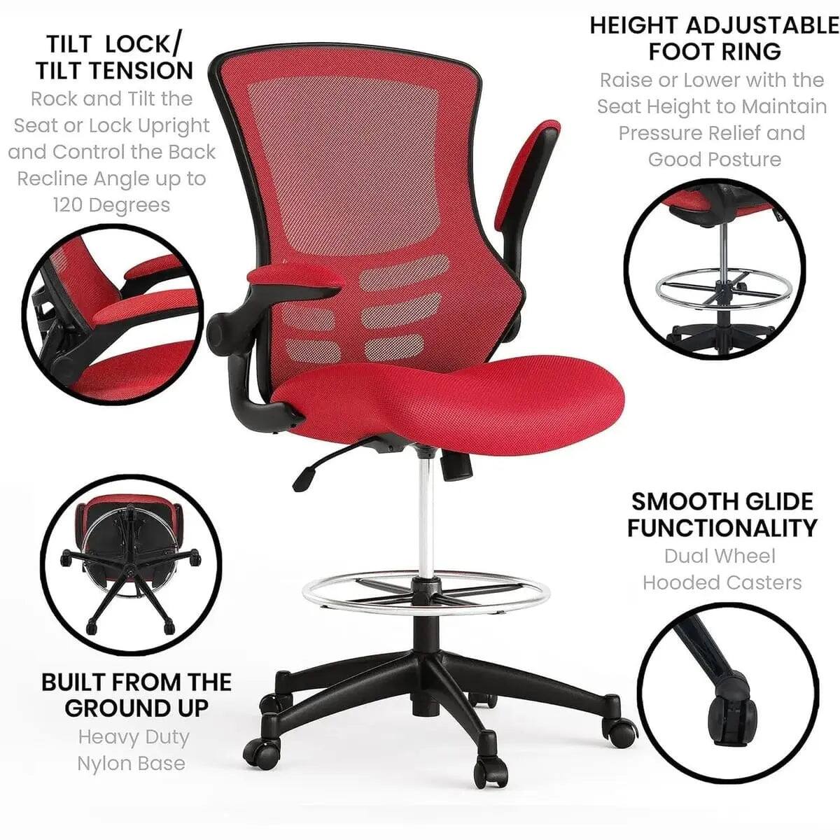 TILT LOCK/ TILT TENSION  
Rock and Tilt the Seat or Lock Upright and Control the Back Recline Angle up to 120 Degrees  

HEIGHT ADJUSTABLE FOOT RING  
Raise or Lower with the Seat Height to Maintain Pressure Relief and Good Posture  

SMOOTH GLIDE FUNCTIONALITY  
Dual Wheel Hooded Casters  

BUILT FROM THE GROUND UP  
Heavy Duty Nylon Base