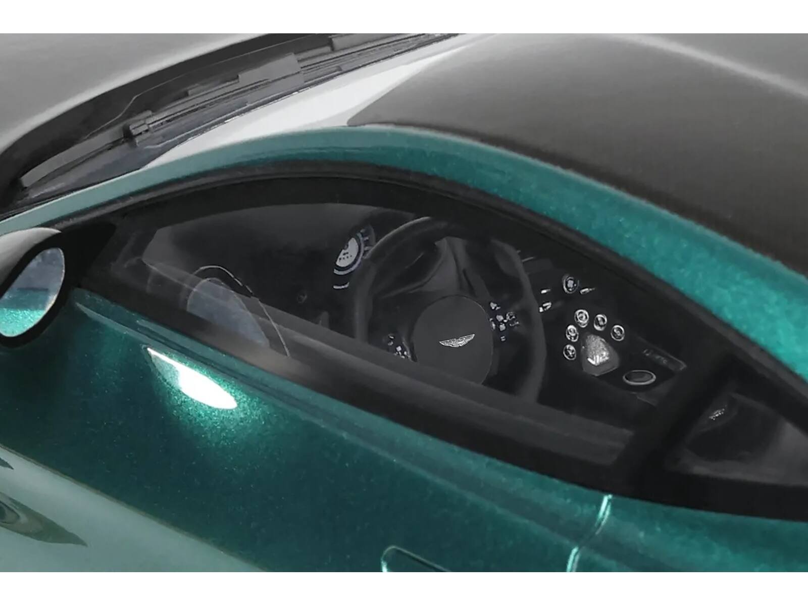 Angle. GT Spirit - 2023 Aston Martin Vantage V12 British Racing Green with Black Hood and Top 1/18 Model Car by GT Spirit - Green with Black.