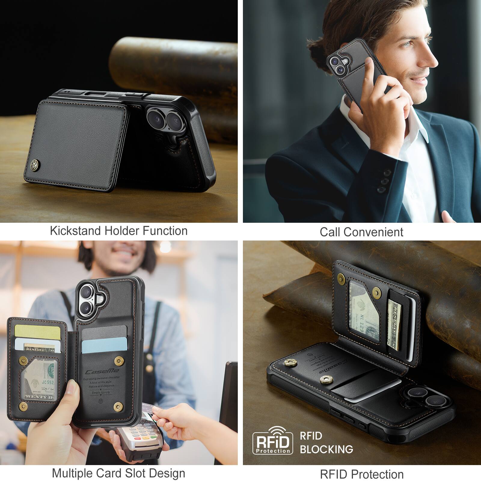 Kickstand Holder Function  
Call Convenient  
Multiple Card Slot Design  
RFID Protection
