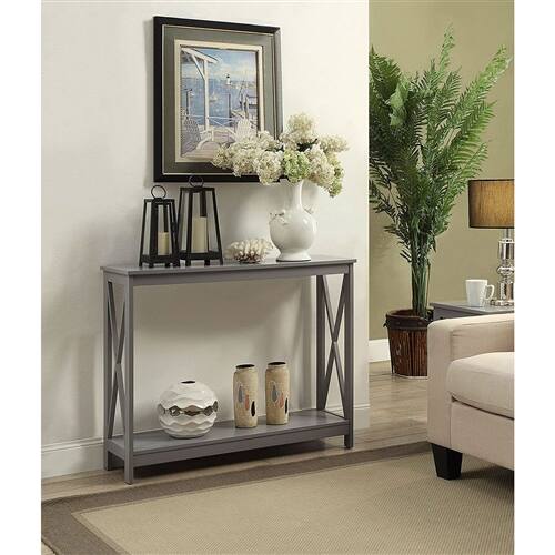 Angle. SlickBlue - Wooden Console Sofa Table with Storage Shelf Below - Grey.