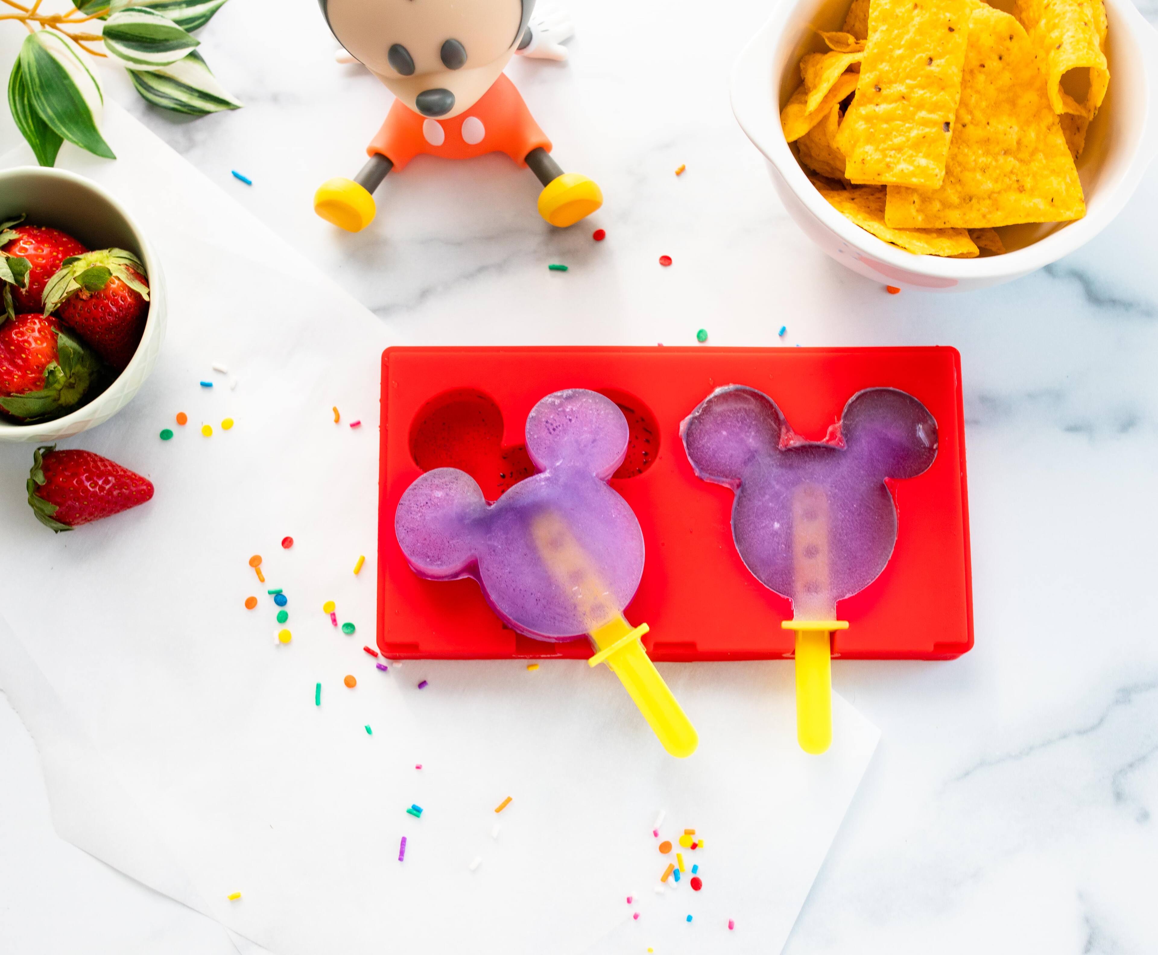 Alt View 5. Silver Buffalo - Disney Mickey Mouse 2-Piece Silicone Popsicle Mold Maker Set - Red.