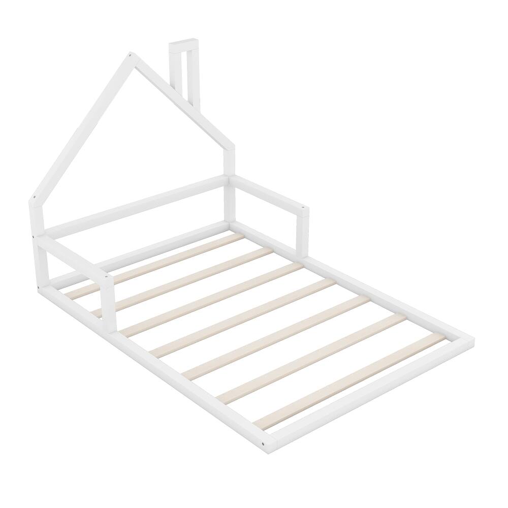 Alt View 9. Loheer - Loheer Full Size House Bed White Wood Floor Bed with House Shaped Headboard Kids House Bed Full Size - White.