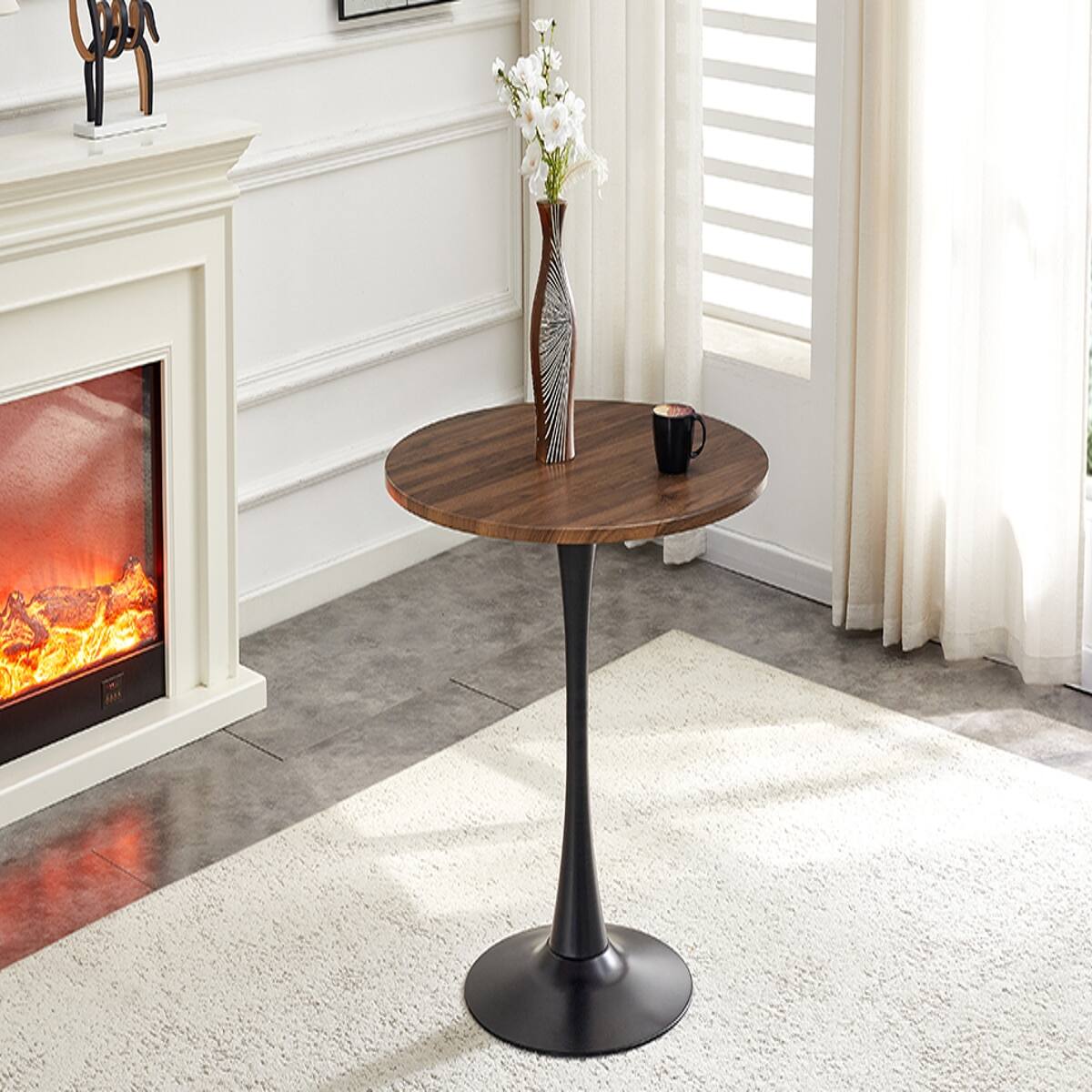 Alt View 8. Loheer - Loheer Round Dining Table, 31.5-Inch Faux Walnut Pedestal Table for Small Spaces - Black and walnut.
