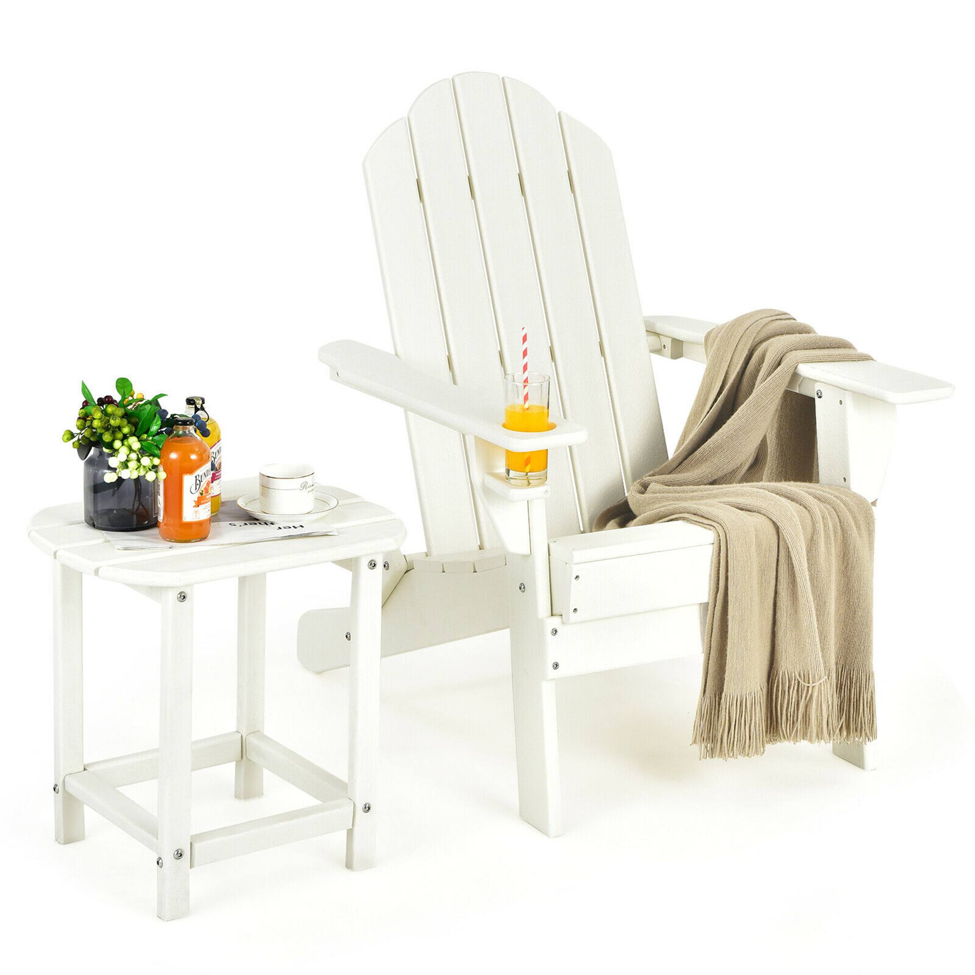 Alt View 1. Gymax - Gymax 2PC Patio Folding Adirondack chair Side Table Cup Holder Poolside White - White.