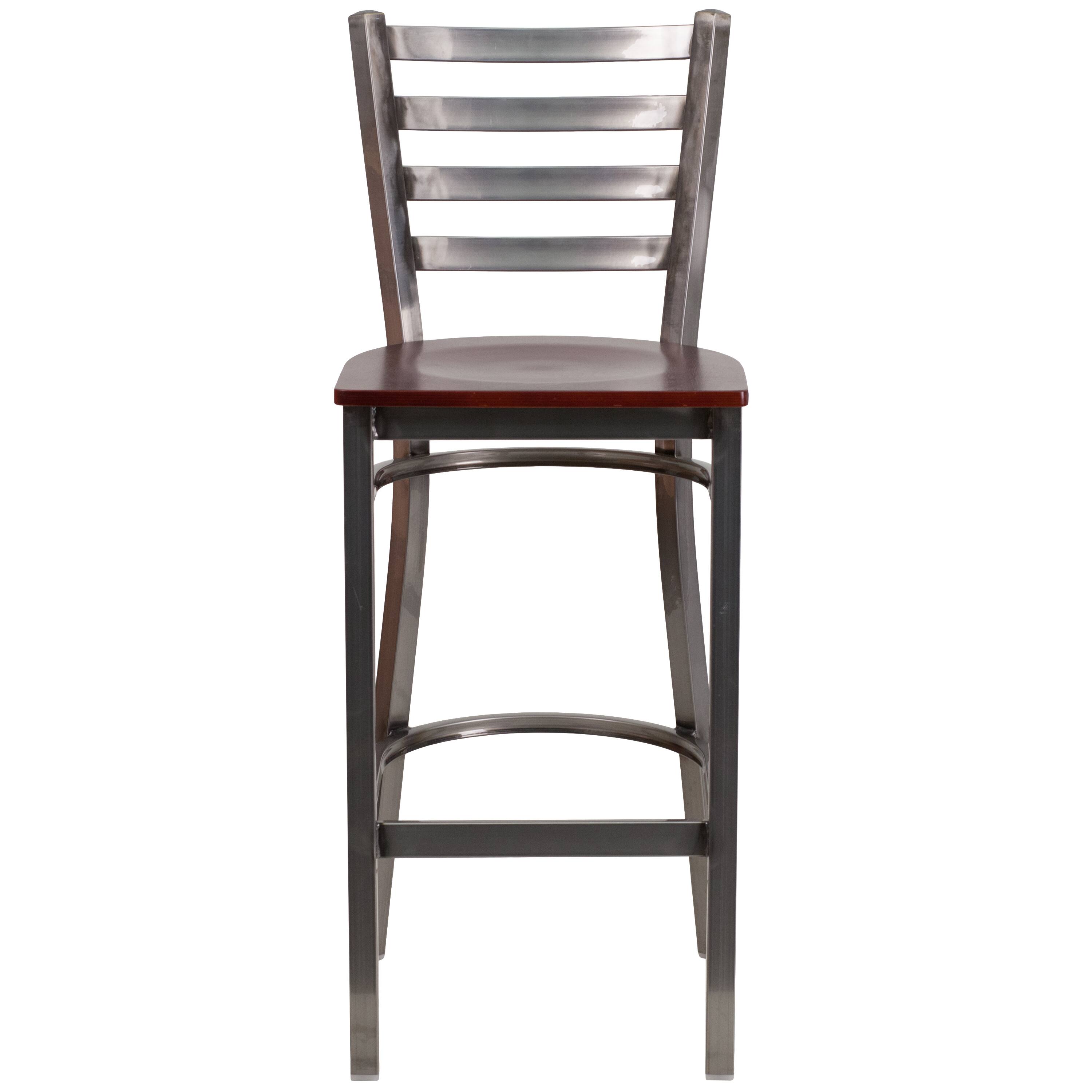 Alt View 5. Emma + Oliver - Clear Coated Ladder Back Metal Restaurant Dining Barstool - Mahogany Wood Seat/Clear Coated Metal Frame.