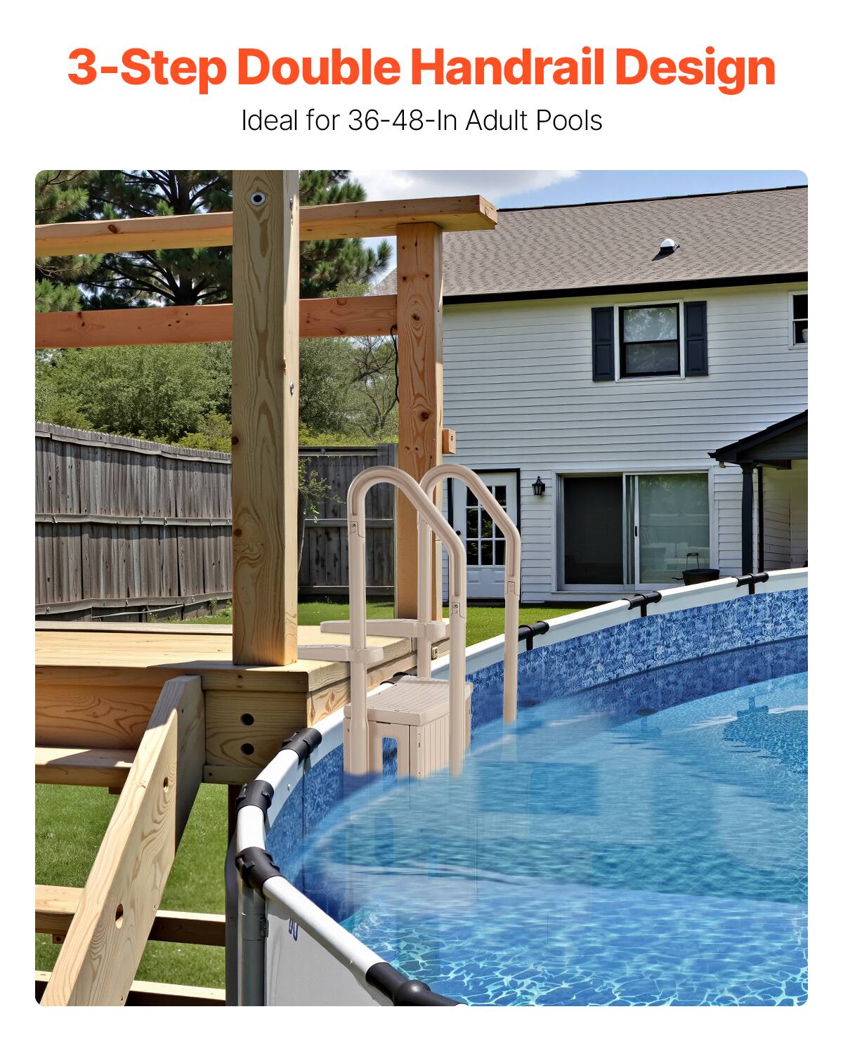 3-Step Double Handrail Design  
Ideal for 36-48-In Adult Pools