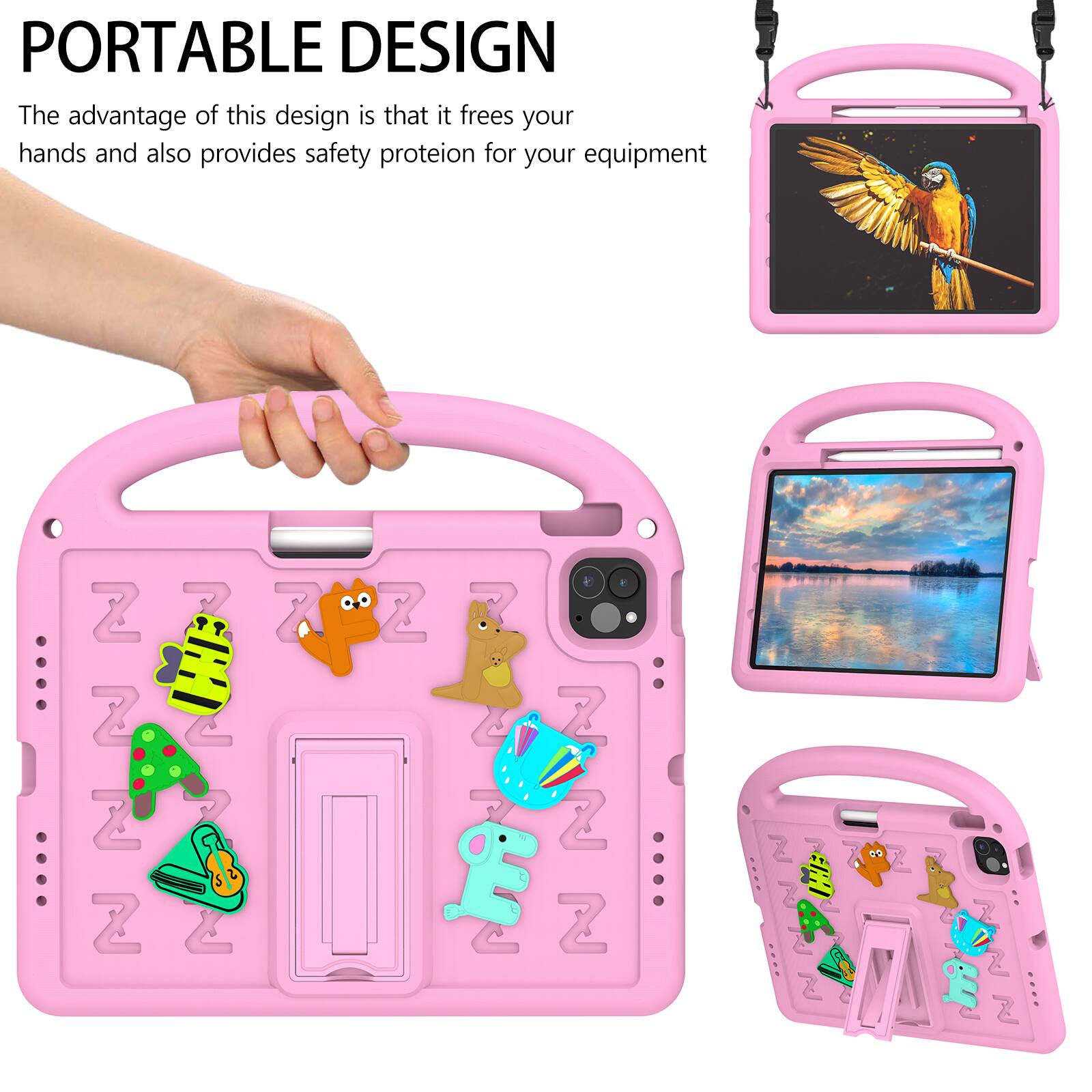 PORTABLE DESIGN  
The advantage of this design is that it frees your hands and also provides safety protection for your equipment