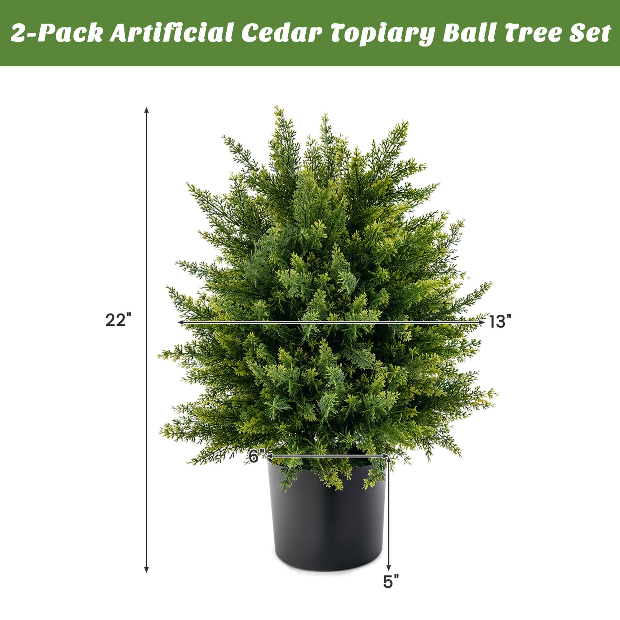 2-Pack Artificial Cedar Topiary Ball Tree Set 22" 13" 5"