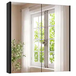 Costway - 24.5" x 25.5" Bathroom Wall Cabinet with Double Mirrored Doors & Adjustable Shelf - Black