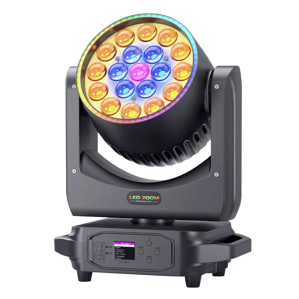 Topteng - 19x20W LED Moving Head Stage Light - 380W RGBW Beam Wash Zoom, DMX512 Control, 10-60° Angle, for DJ Disco Club