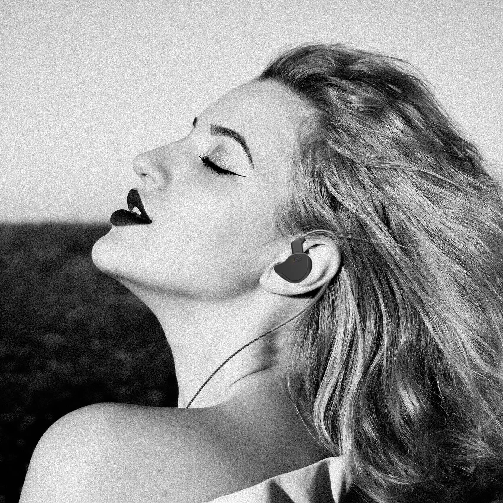 Alt View 2. GlowWise - Professional Wired IEM for Stage/Studio: 1DD+1BA HIFI Bass, Ear Fins, No Mic, Clear Black - Clear.