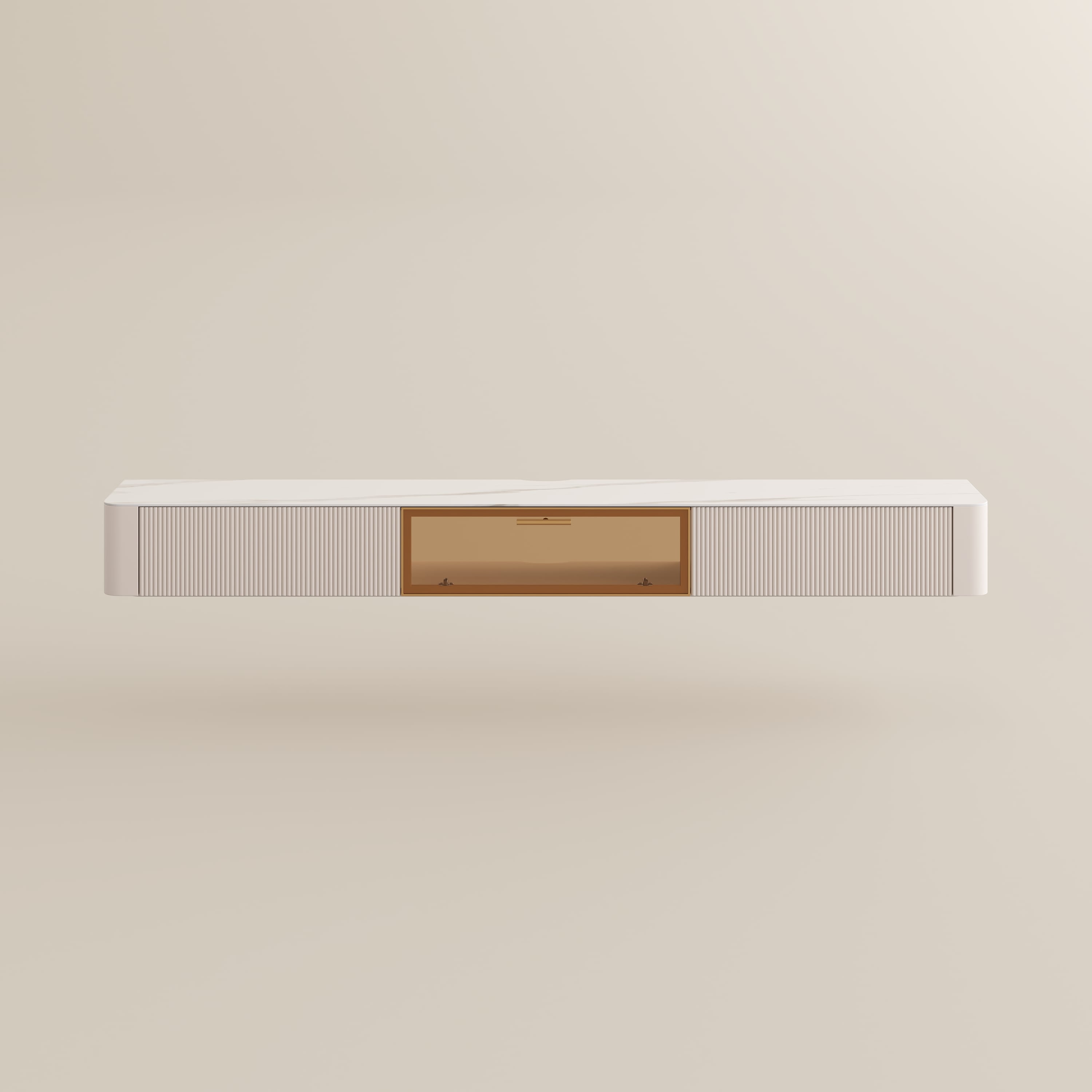 Alt View 5. POVISON - 78.7" Modern Minimalist Floating TV Stand, Fluted TV Console, Glossy Sintered Stone,Hardware Handles, Beige TV Console - Beige.