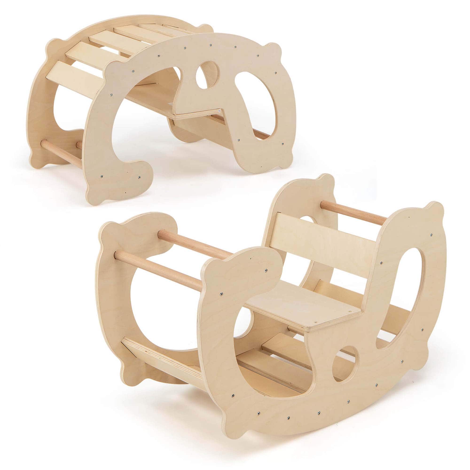 Front. Costway - Costway 2-in-1 Rocking Horse Arch for Kids with Rocker Arch Climber Comfortable Backrest - Natural.