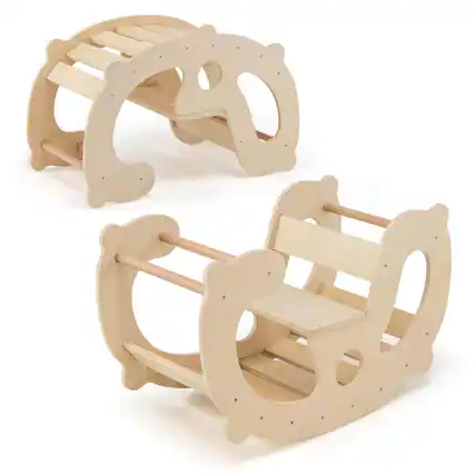 Front. Costway - Costway 2-in-1 Rocking Horse Arch for Kids with Rocker Arch Climber Comfortable Backrest - Natural.