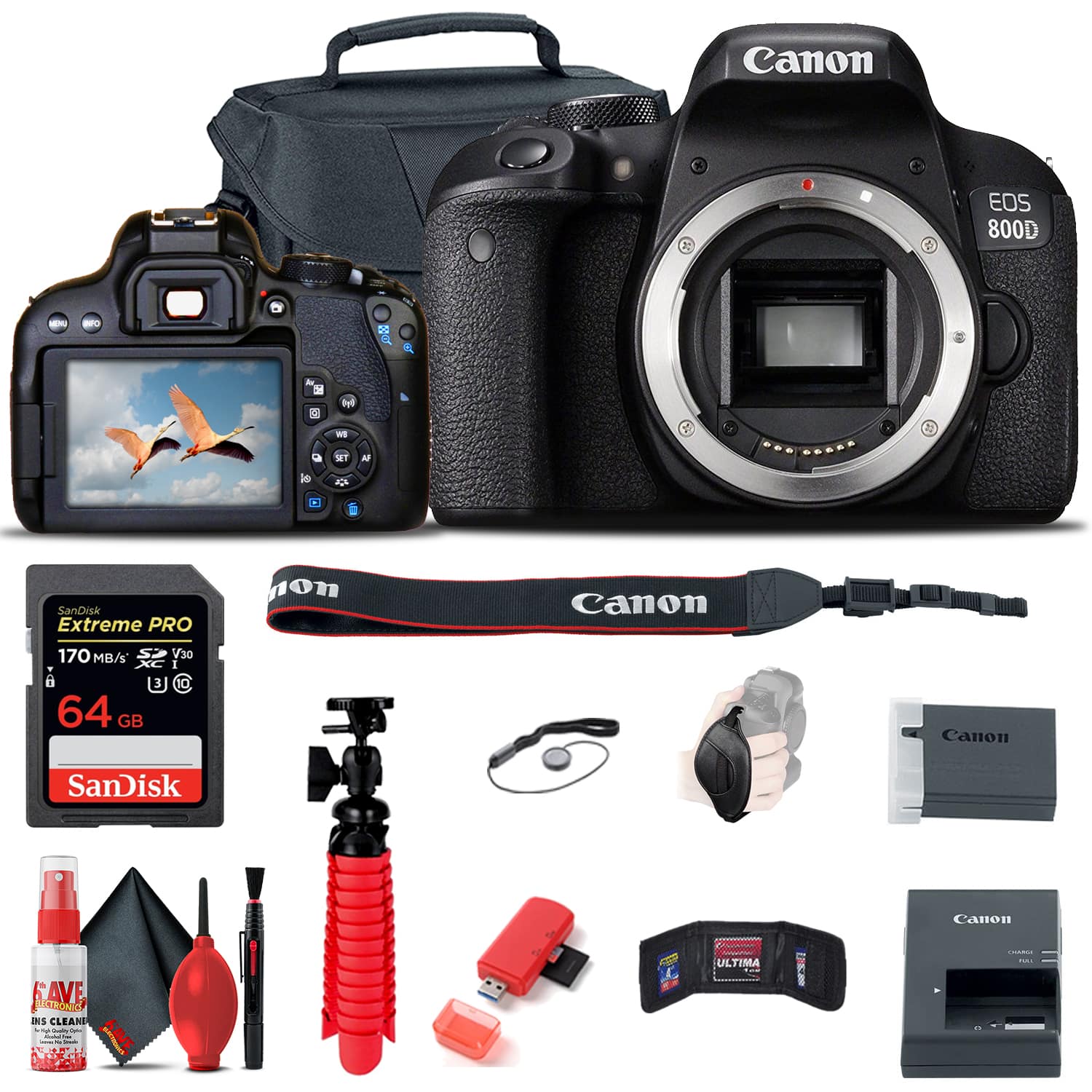 Canon - EOS Rebel 800D / T7i DSLR Camera + 64GB Memory Card + Case Base Bundle