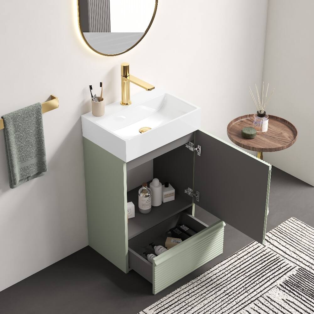 Angle. Loheer - Loheer 20 inch sage green bathroom vanity freestanding bathroom cabinet with sink - Sage Green.