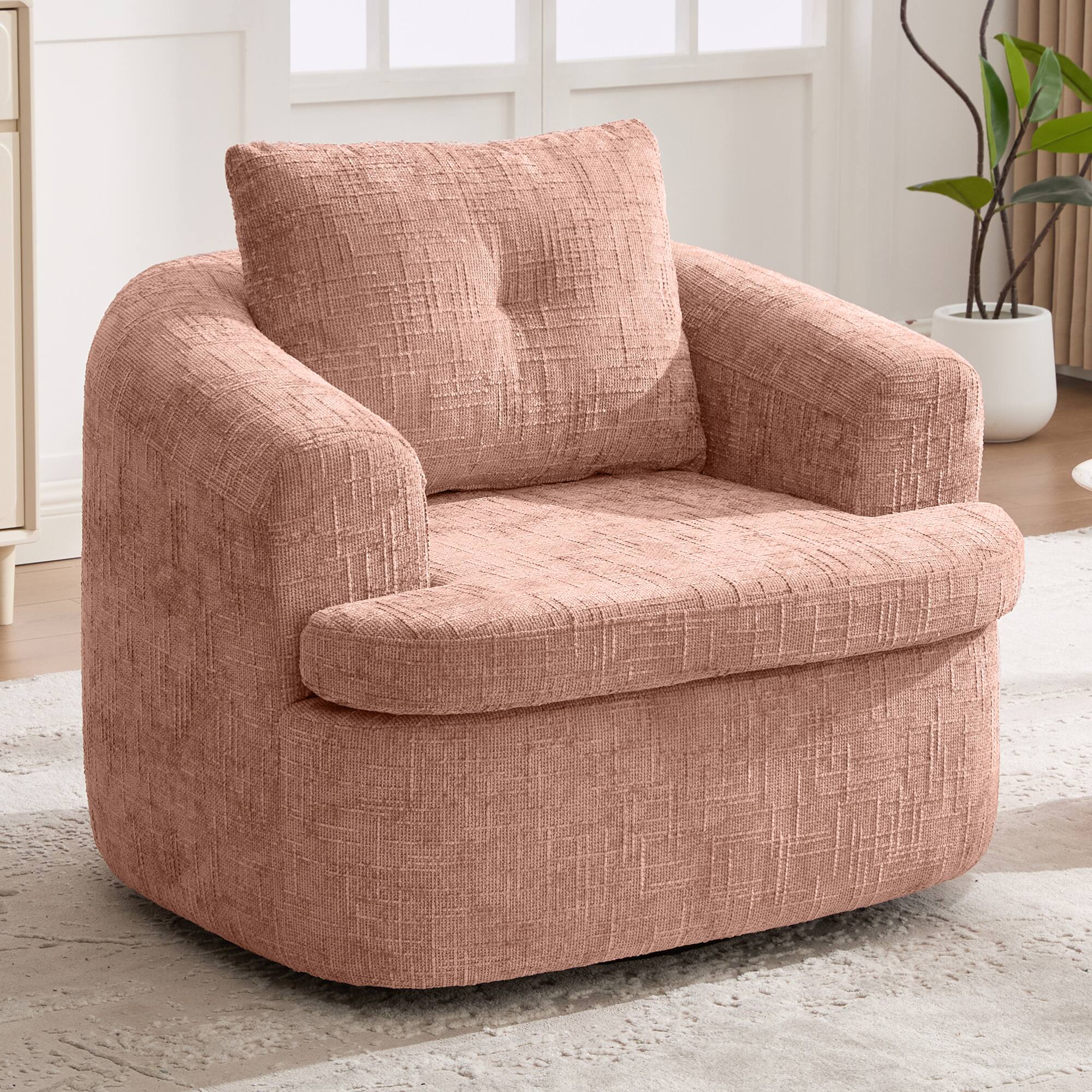 Front. GOODSILO - Modern 360-Degree Swivel Accent Barrel Chair with Dual-Layer Cushion Design for Living Room and Office - Pink.