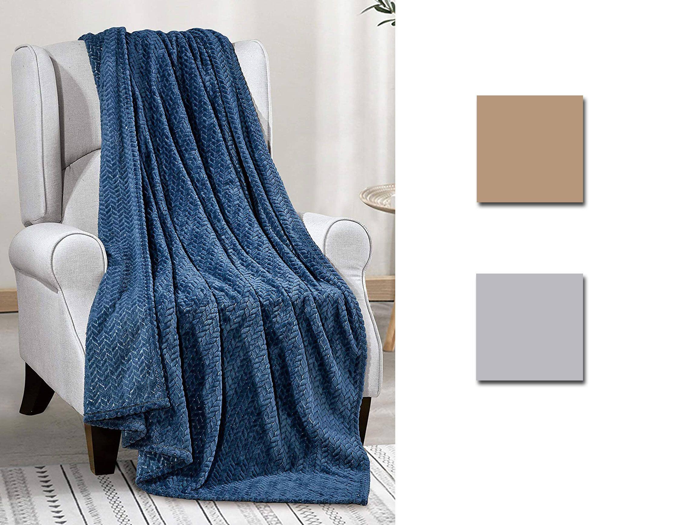 Angle. Noble House - Oversized Super Cozy and Extra Heavy Chevron Braided Blanket (50" x 70") Blue - Blue.