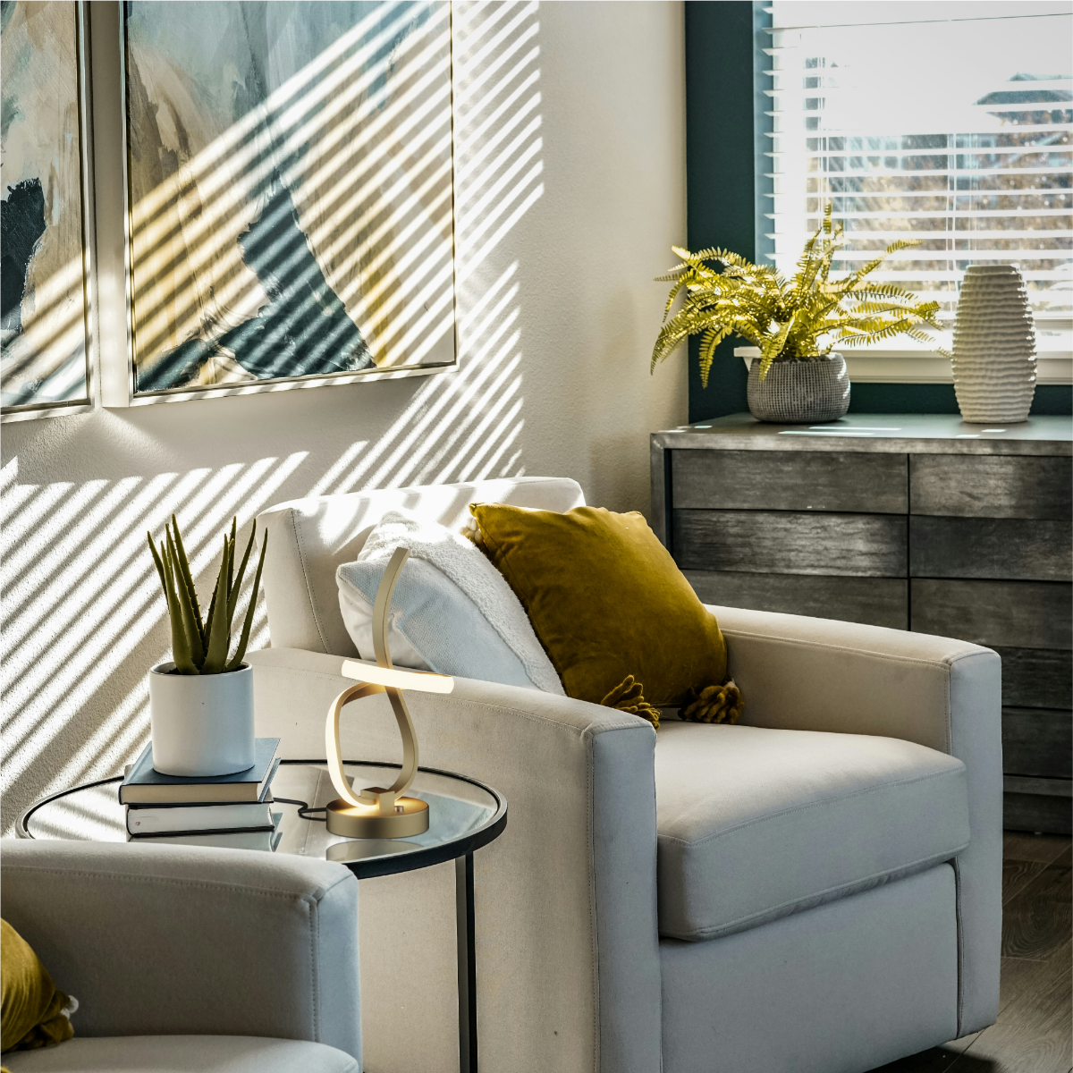 Alt View 1. Infibrite - Golden Swirl 12W LED Table Lamp 16 Inch, 3000K Warm Glow, Touch Control, Matte Gold Finish - White.