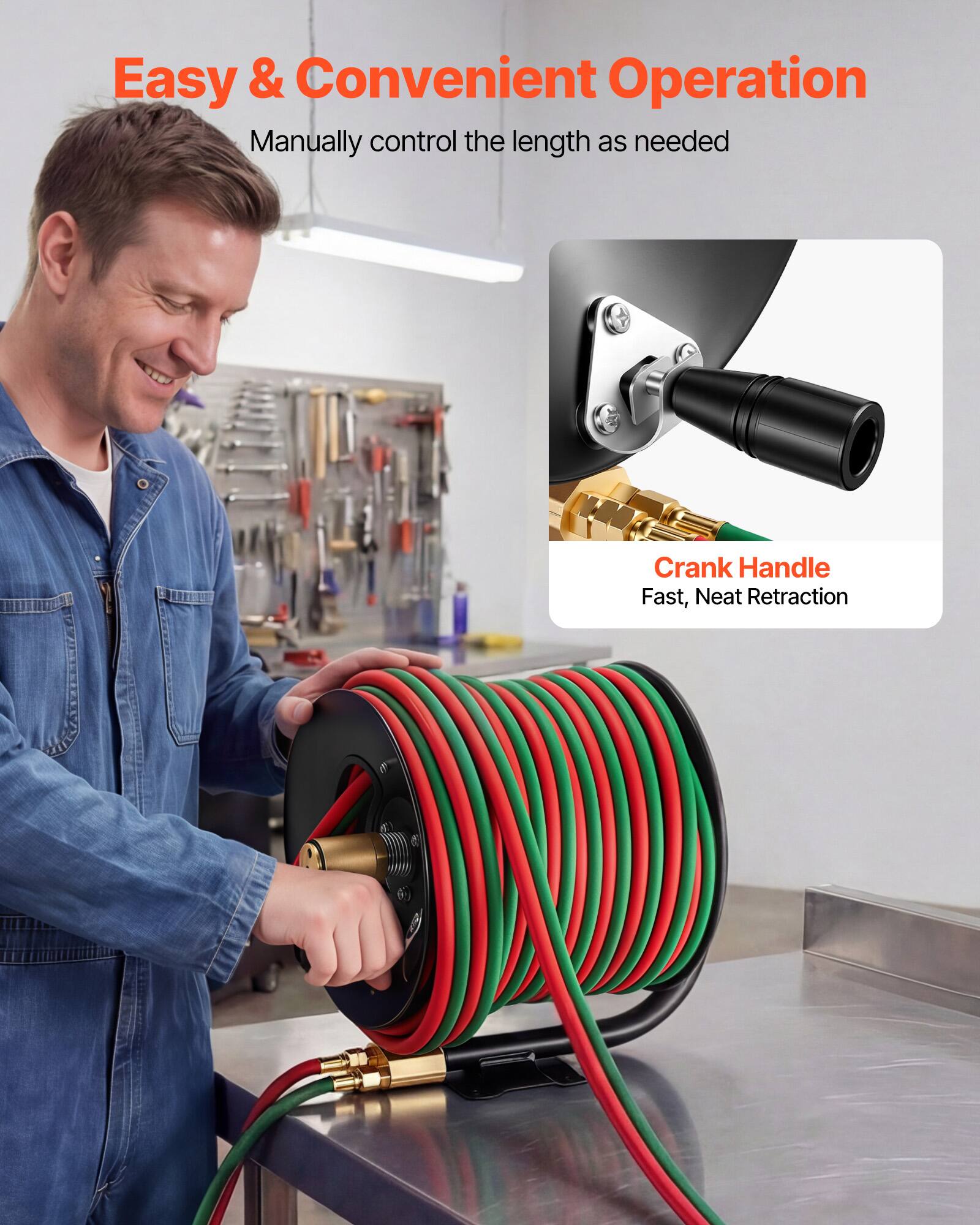 Easy & Convenient Operation  
Manually control the length as needed  
Crank Handle  
Fast, Neat Retraction